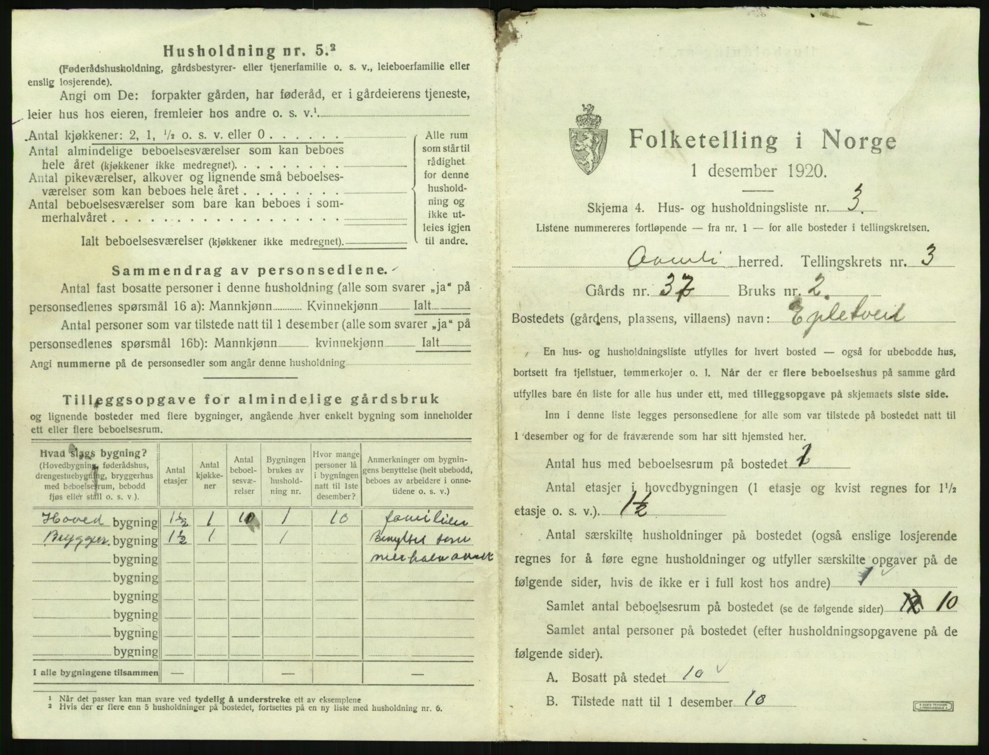 SAK, 1920 census for Åmli, 1920, p. 143