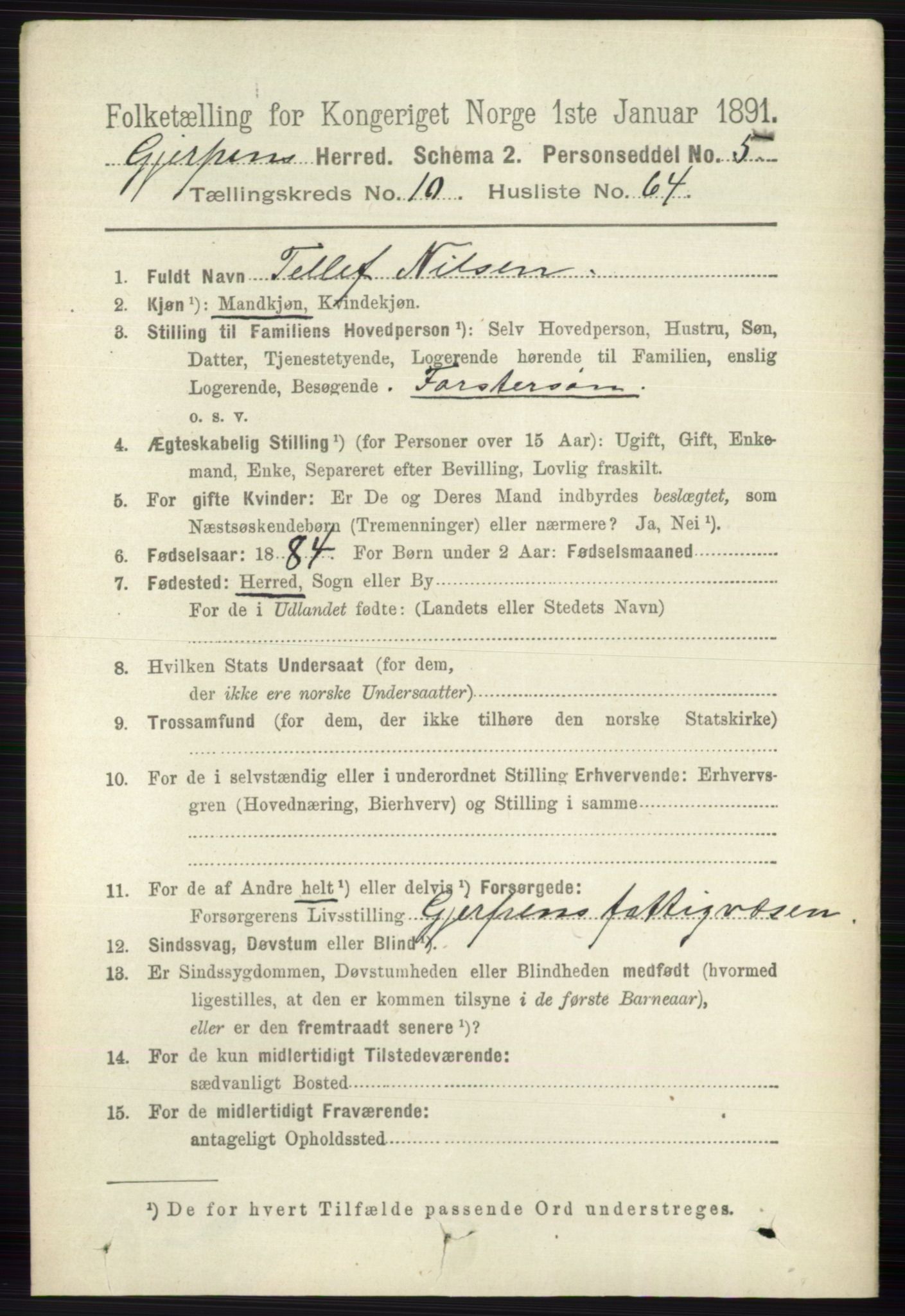 RA, 1891 census for 0812 Gjerpen, 1891, p. 6497