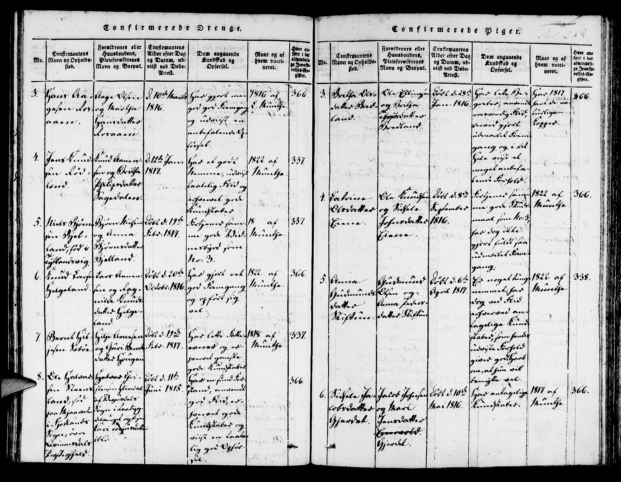 Hjelmeland sokneprestkontor, AV/SAST-A-101843/01/IV/L0003: Parish register (official) no. A 3, 1816-1834, p. 268