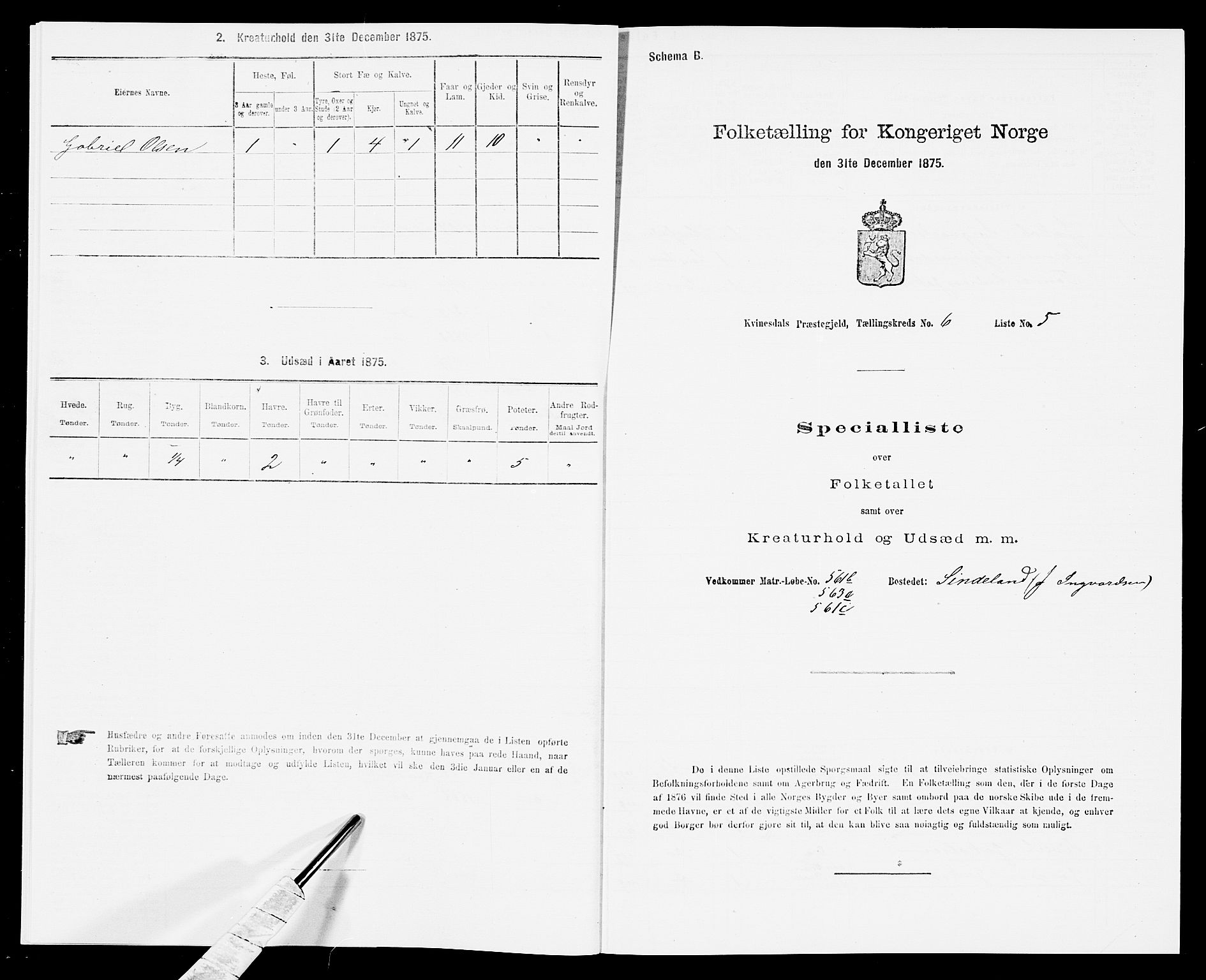 SAK, 1875 census for 1037P Kvinesdal, 1875, p. 921