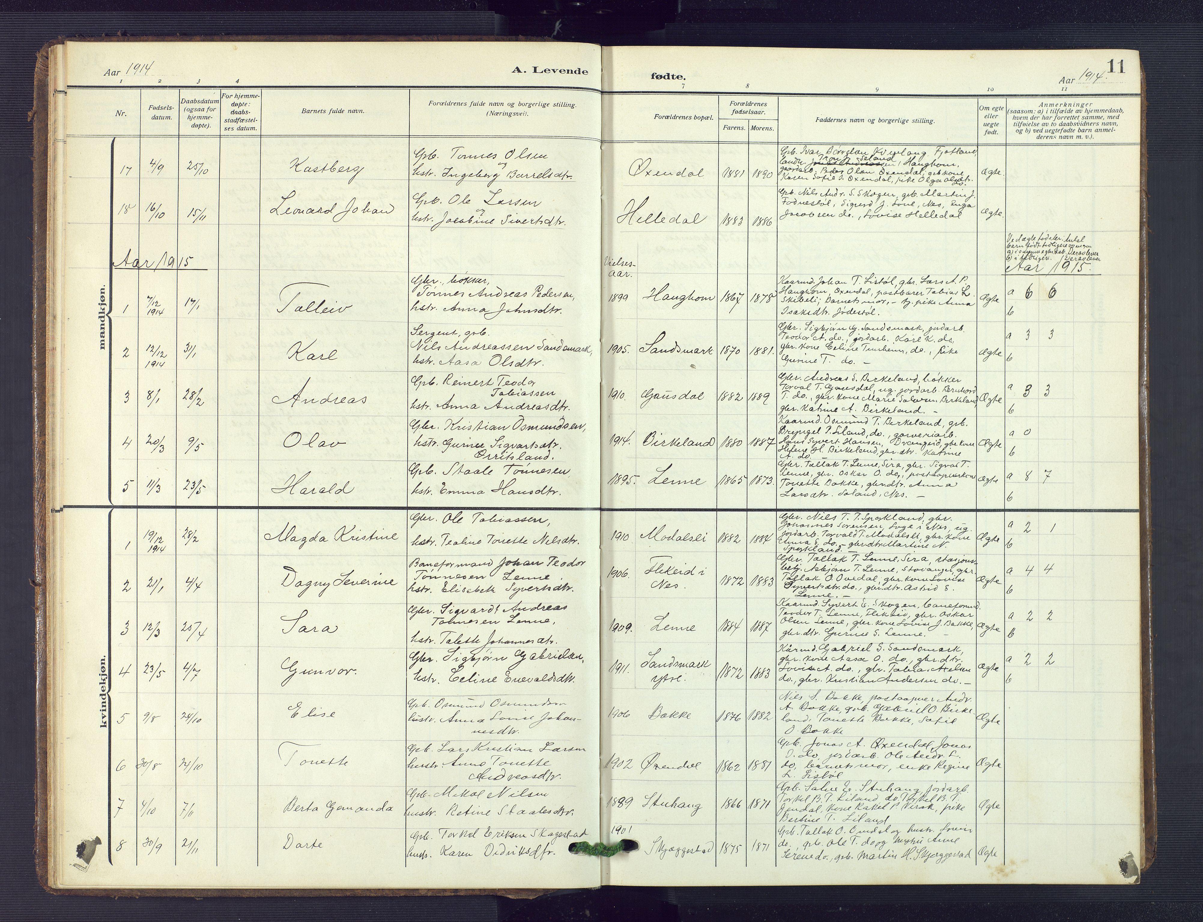 Bakke sokneprestkontor, SAK/1111-0002/F/Fb/Fba/L0004: Parish register (copy) no. B 4, 1911-1946, p. 11