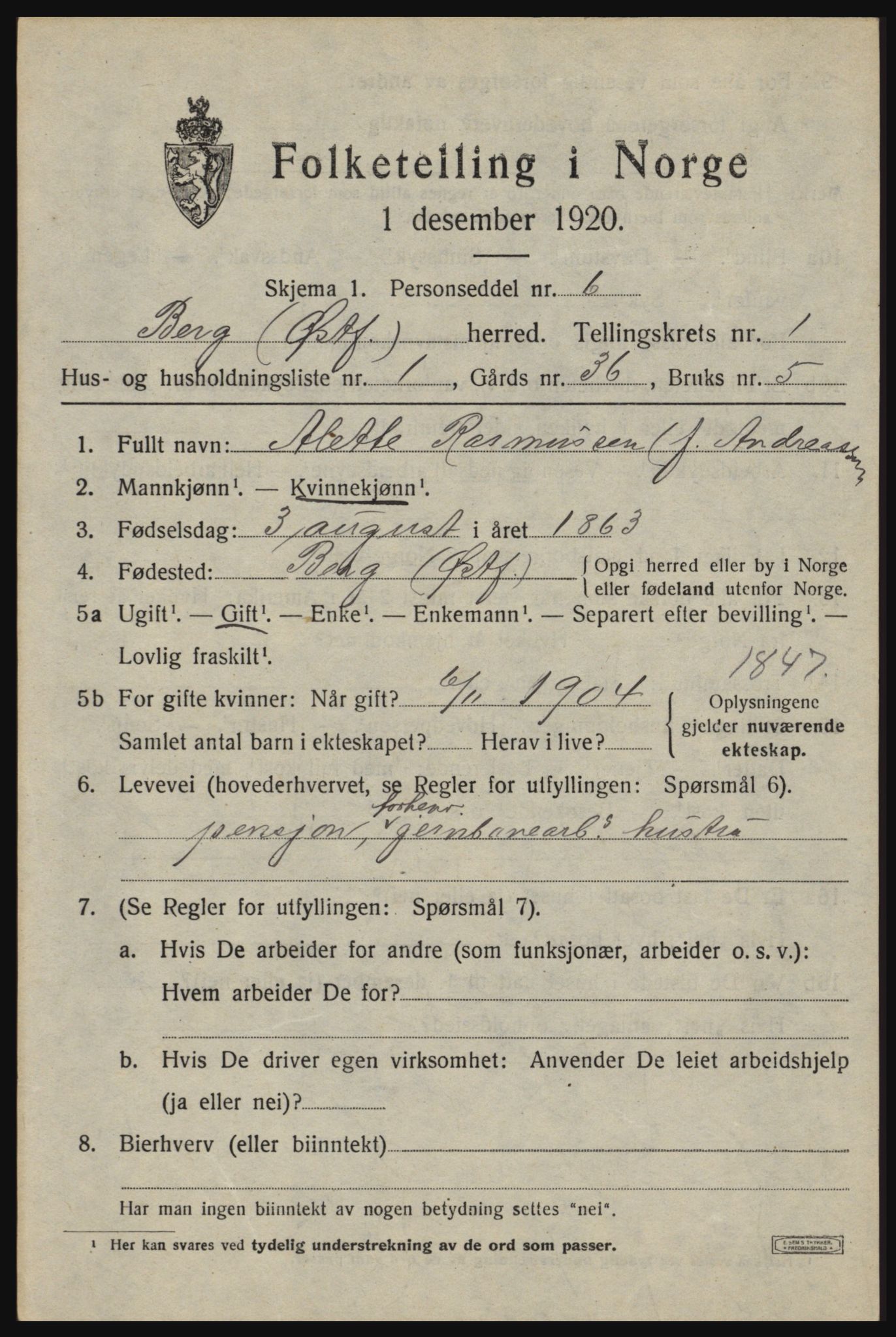 SAO, 1920 census for Berg, 1920, p. 1955