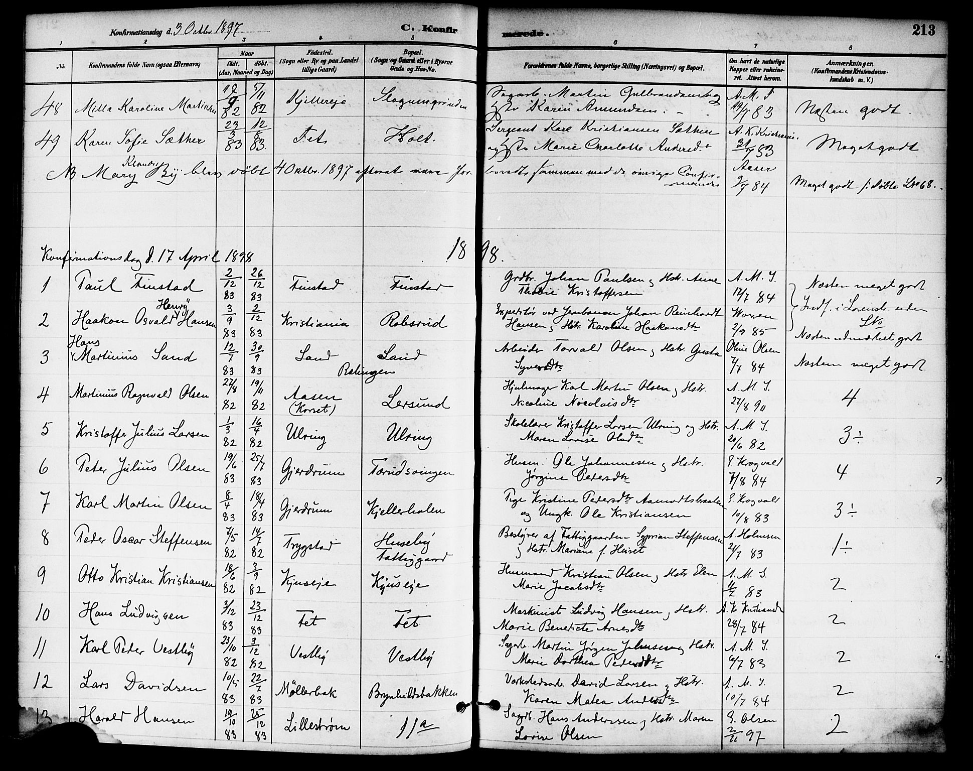 Skedsmo prestekontor Kirkebøker, SAO/A-10033a/F/Fa/L0014: Parish register (official) no. I 14, 1892-1901, p. 213