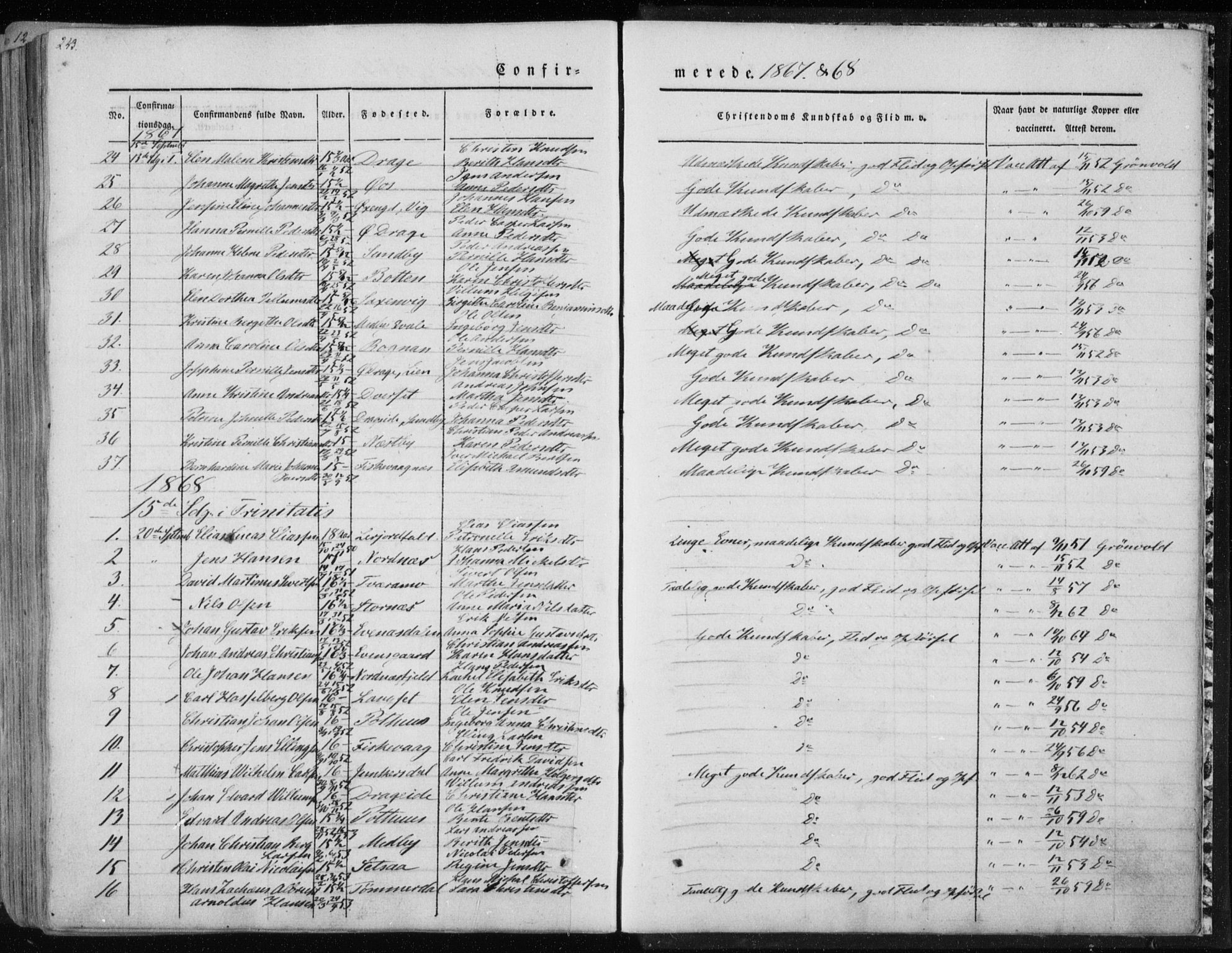 Ministerialprotokoller, klokkerbøker og fødselsregistre - Nordland, SAT/A-1459/847/L0666: Parish register (official) no. 847A06, 1842-1871, p. 243