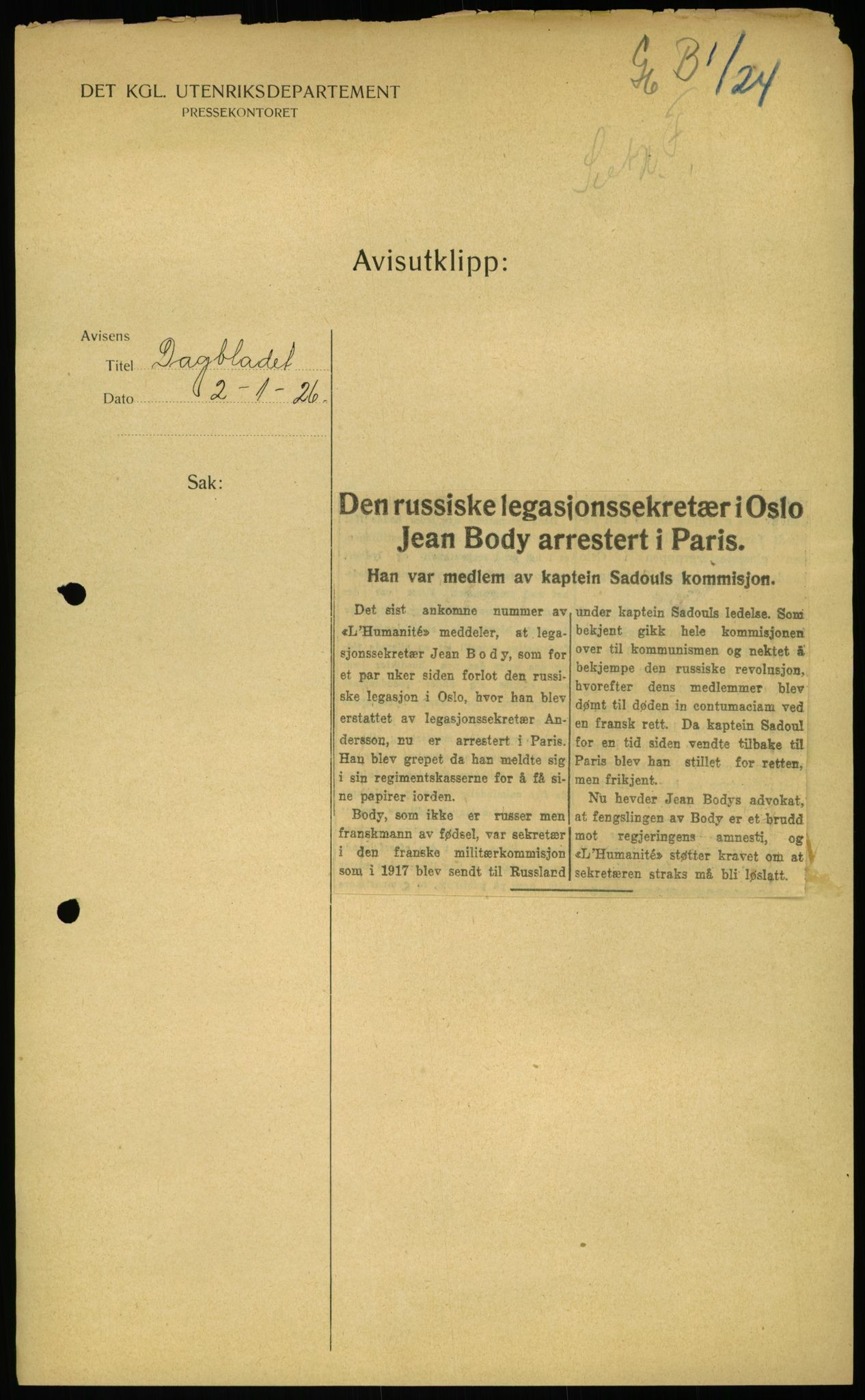 Utenriksdepartementet, RA/S-2259, 1924-1938, p. 622