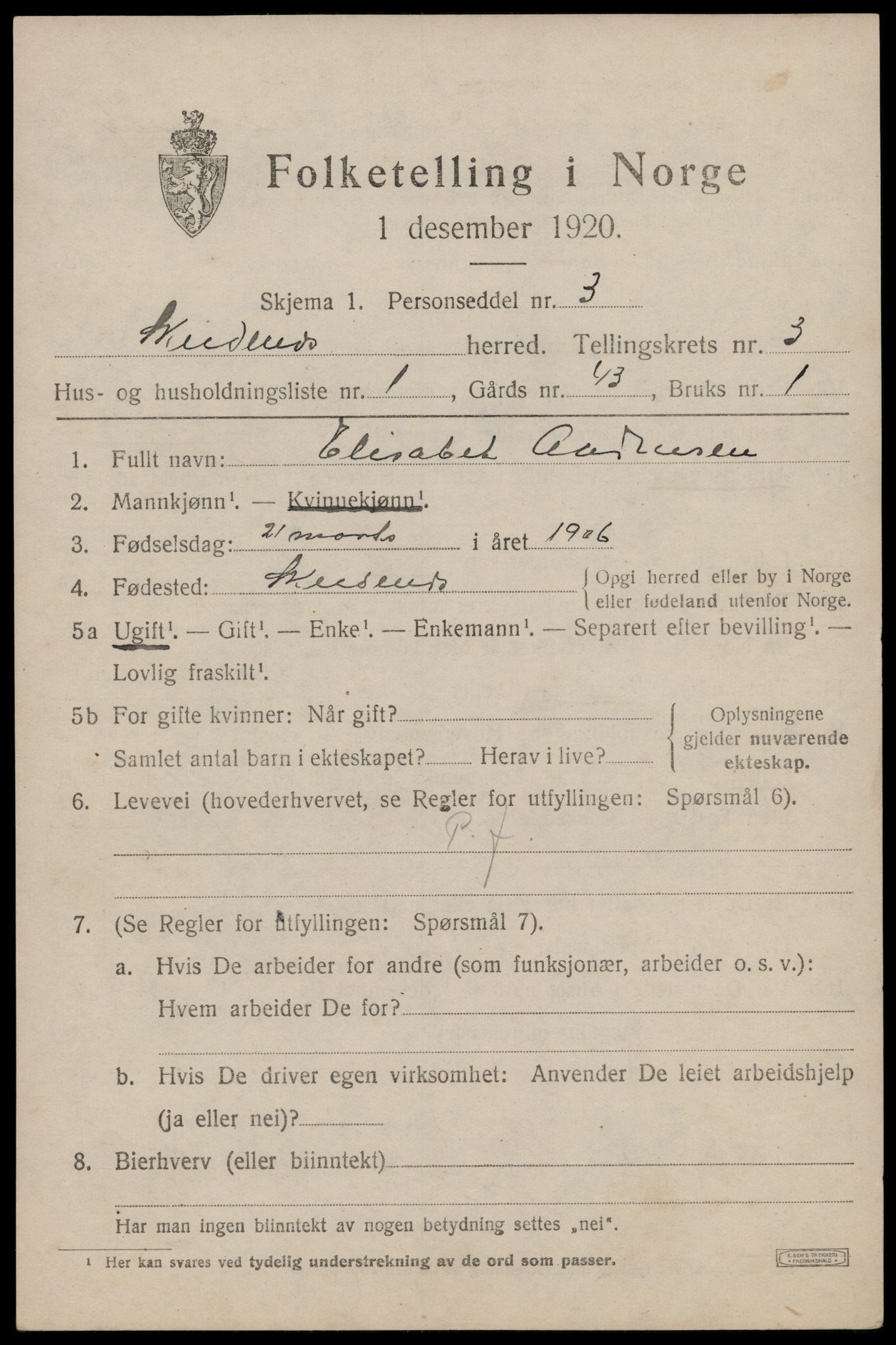 SAST, 1920 census for Skudenes, 1920, p. 2452