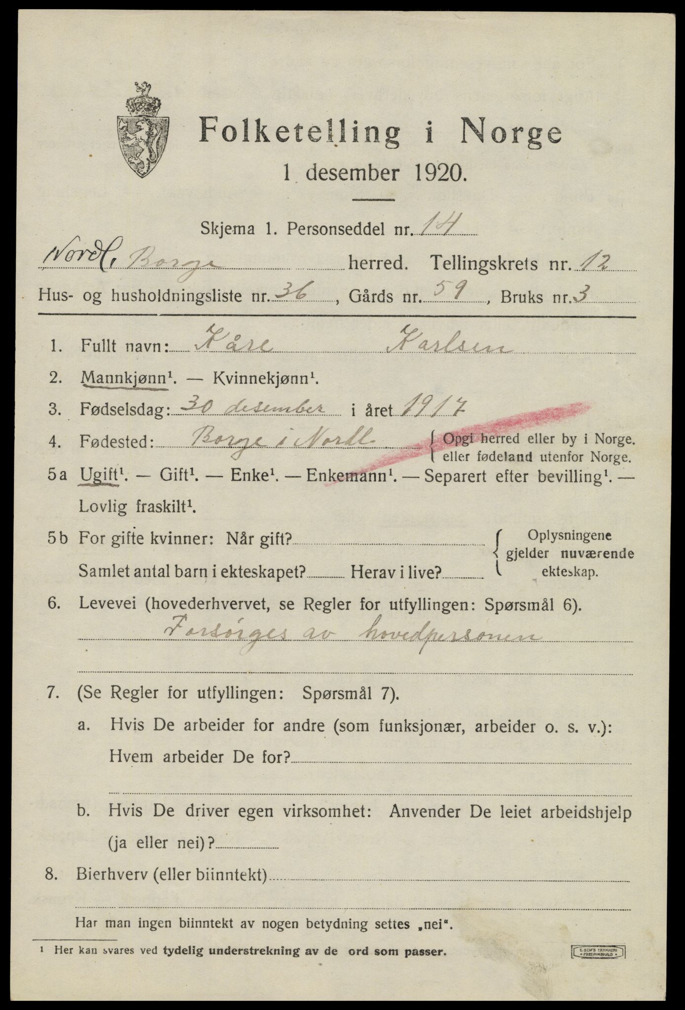 SAT, 1920 census for Borge, 1920, p. 10297