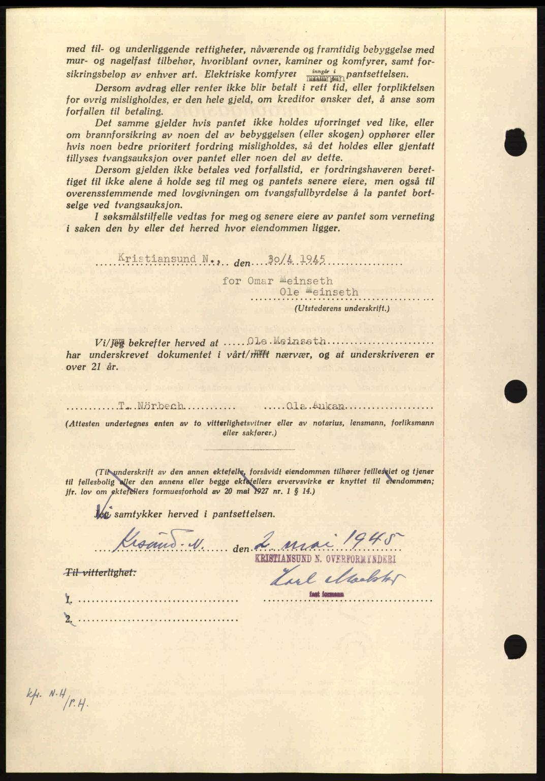 Nordmøre sorenskriveri, AV/SAT-A-4132/1/2/2Ca: Mortgage book no. B92, 1944-1945, Diary no: : 665/1945