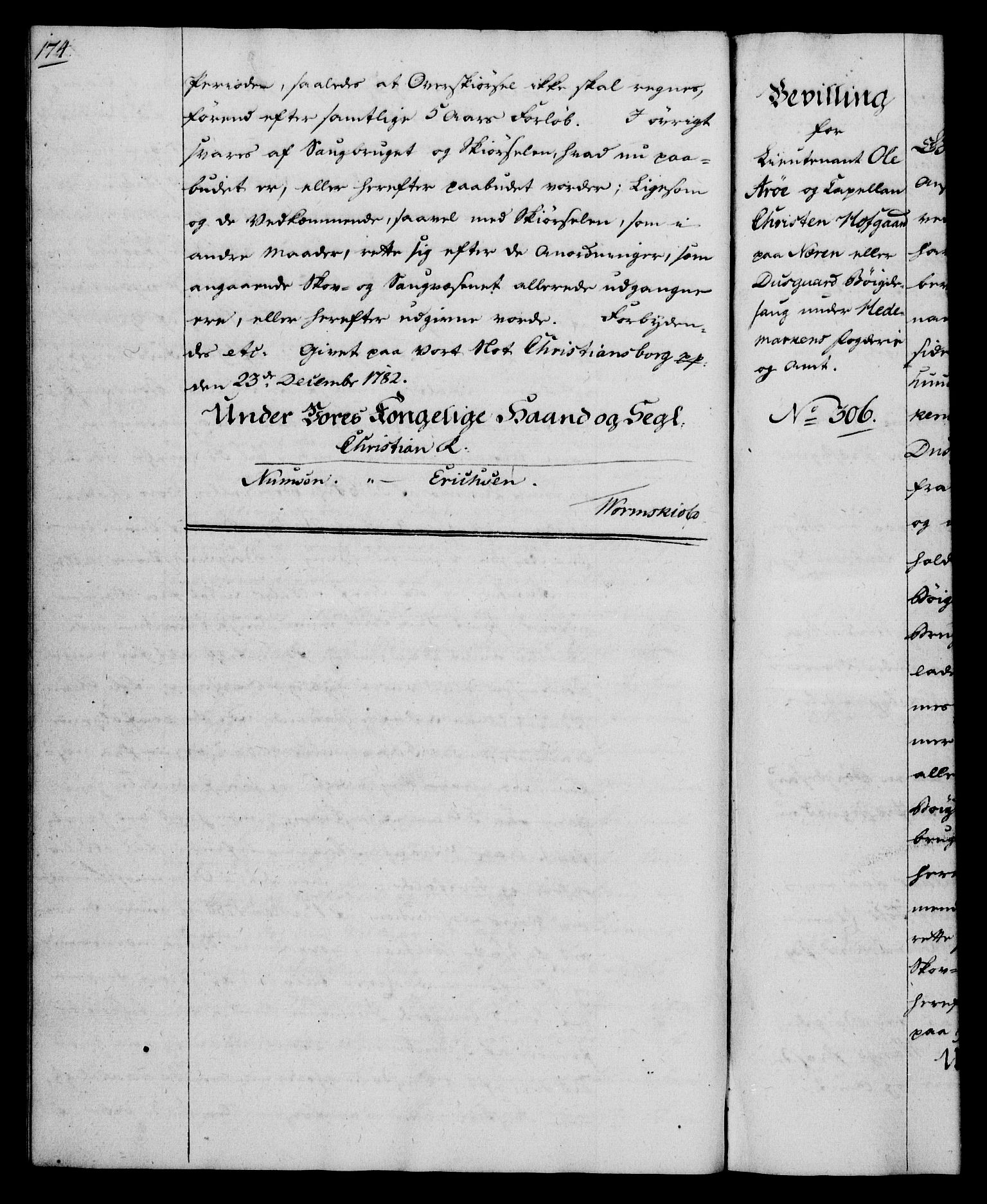 Rentekammeret, Kammerkanselliet, RA/EA-3111/G/Gg/Gga/L0012: Norsk ekspedisjonsprotokoll med register (merket RK 53.12), 1781-1783, p. 174