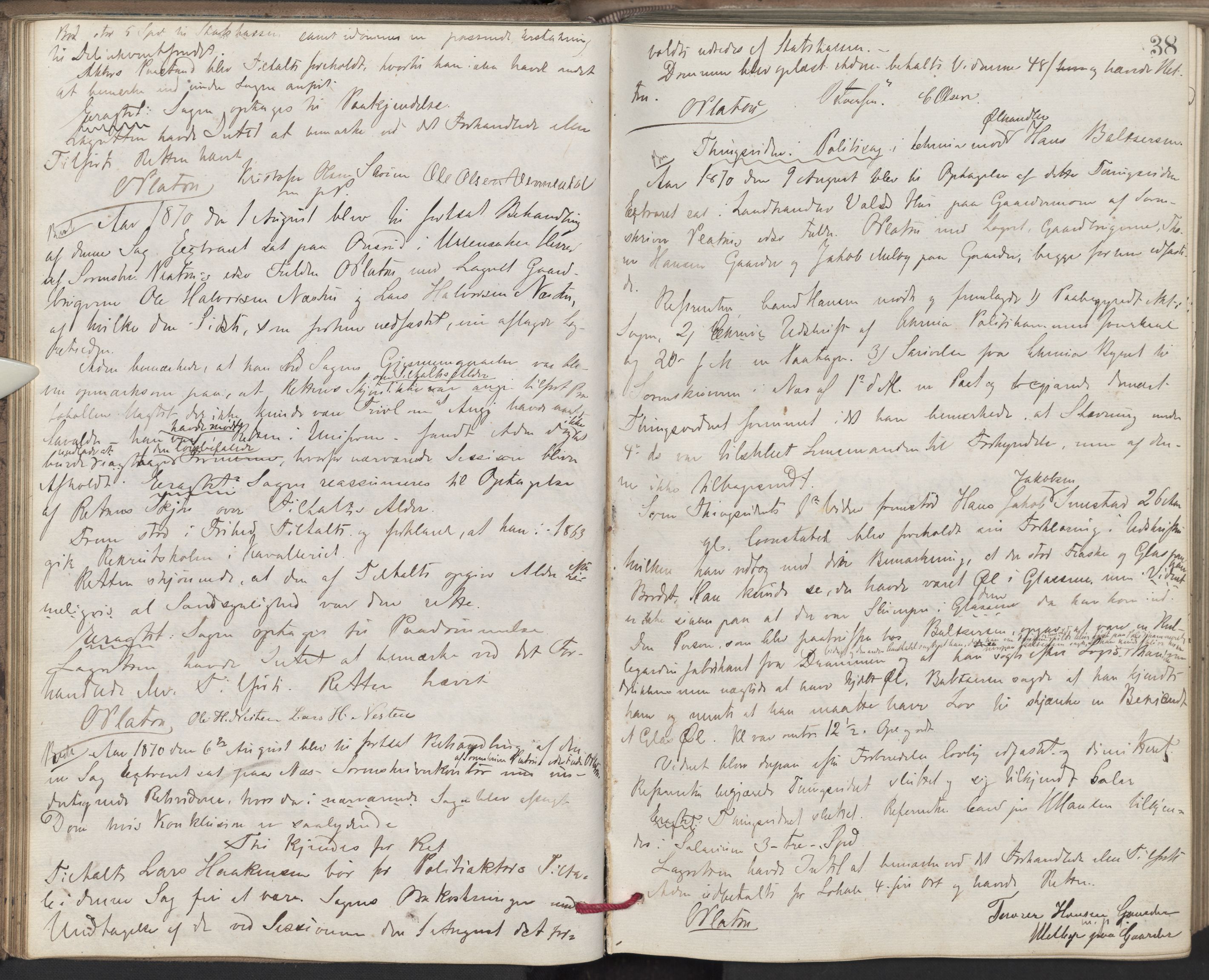 Nes tingrett, AV/SAO-A-10548/F/Fc/Fcb/L0007: Ekstrarettsprotokoll "Q", 1870-1874, p. 37b-38a