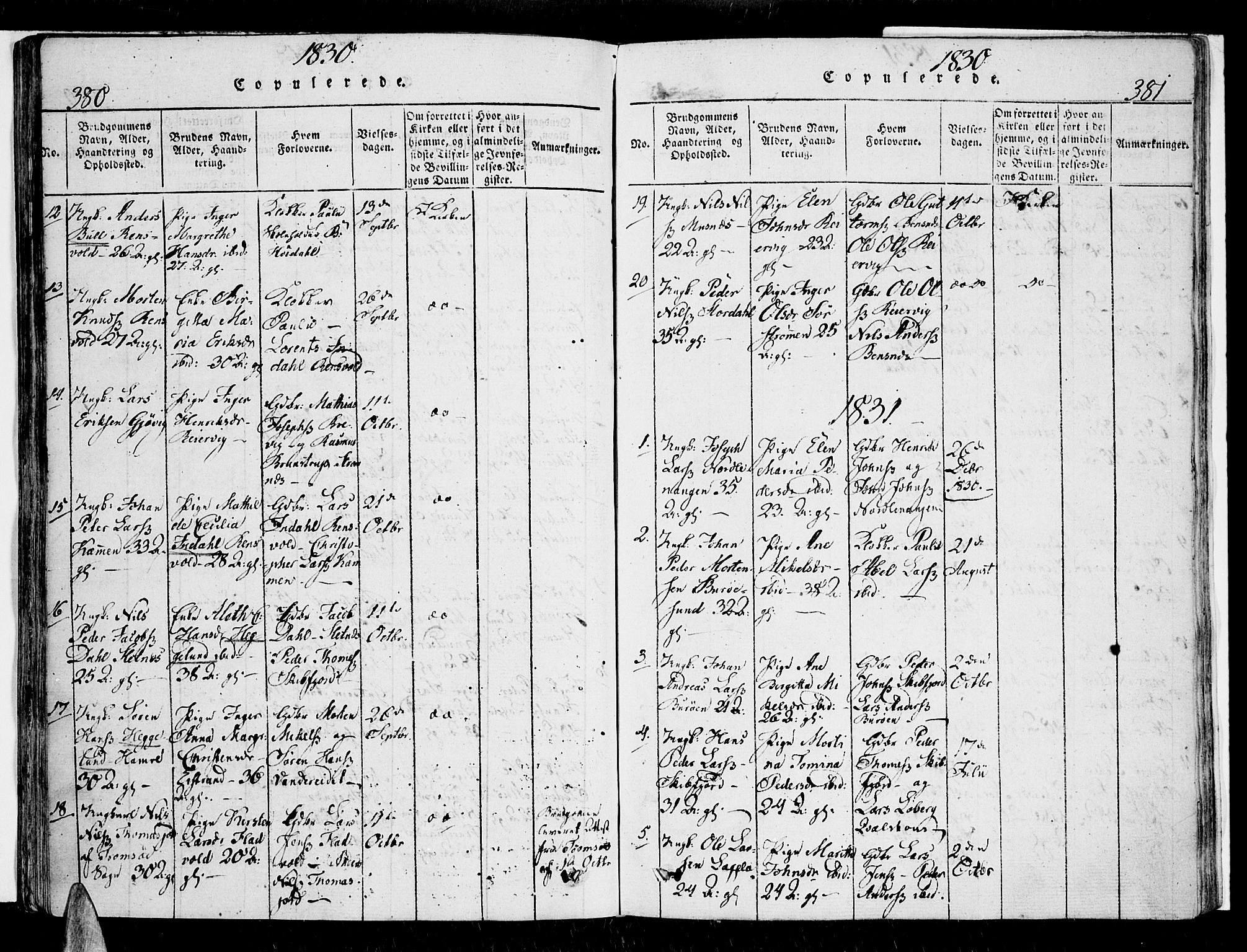 Karlsøy sokneprestembete, AV/SATØ-S-1299/H/Ha/Haa/L0002kirke: Parish register (official) no. 2, 1823-1842, p. 380-381