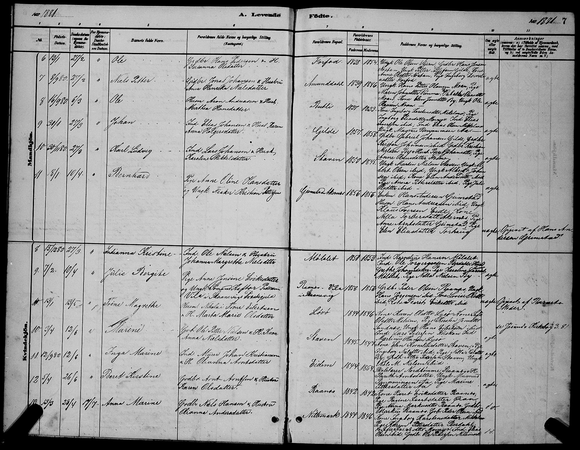Ministerialprotokoller, klokkerbøker og fødselsregistre - Sør-Trøndelag, SAT/A-1456/655/L0687: Parish register (copy) no. 655C03, 1880-1898, p. 7