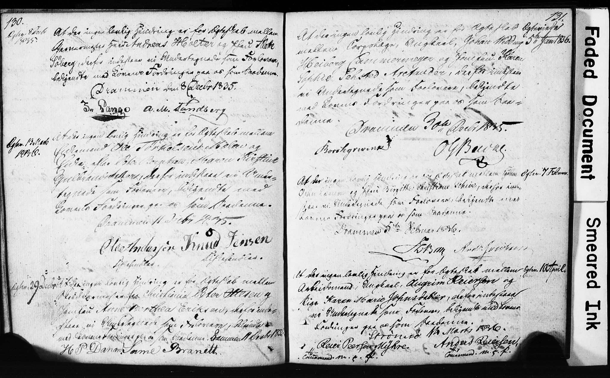 Strømsø kirkebøker, AV/SAKO-A-246/H/Hb/L0002: Best man's statements no. 2, 1815-1857, p. 130-131