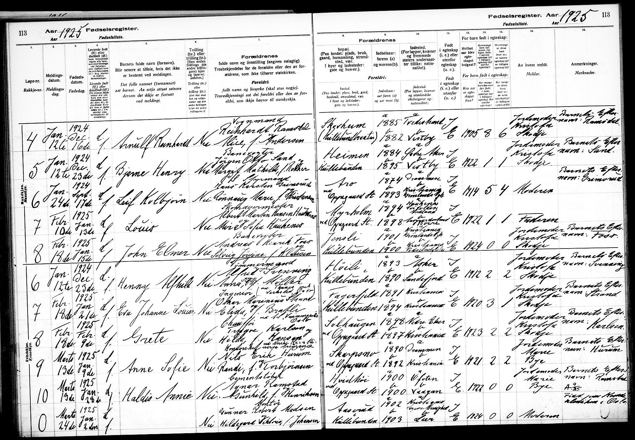 Nesodden prestekontor Kirkebøker, SAO/A-10013/J/Jb/L0001: Birth register no. II 1, 1916-1933, p. 113