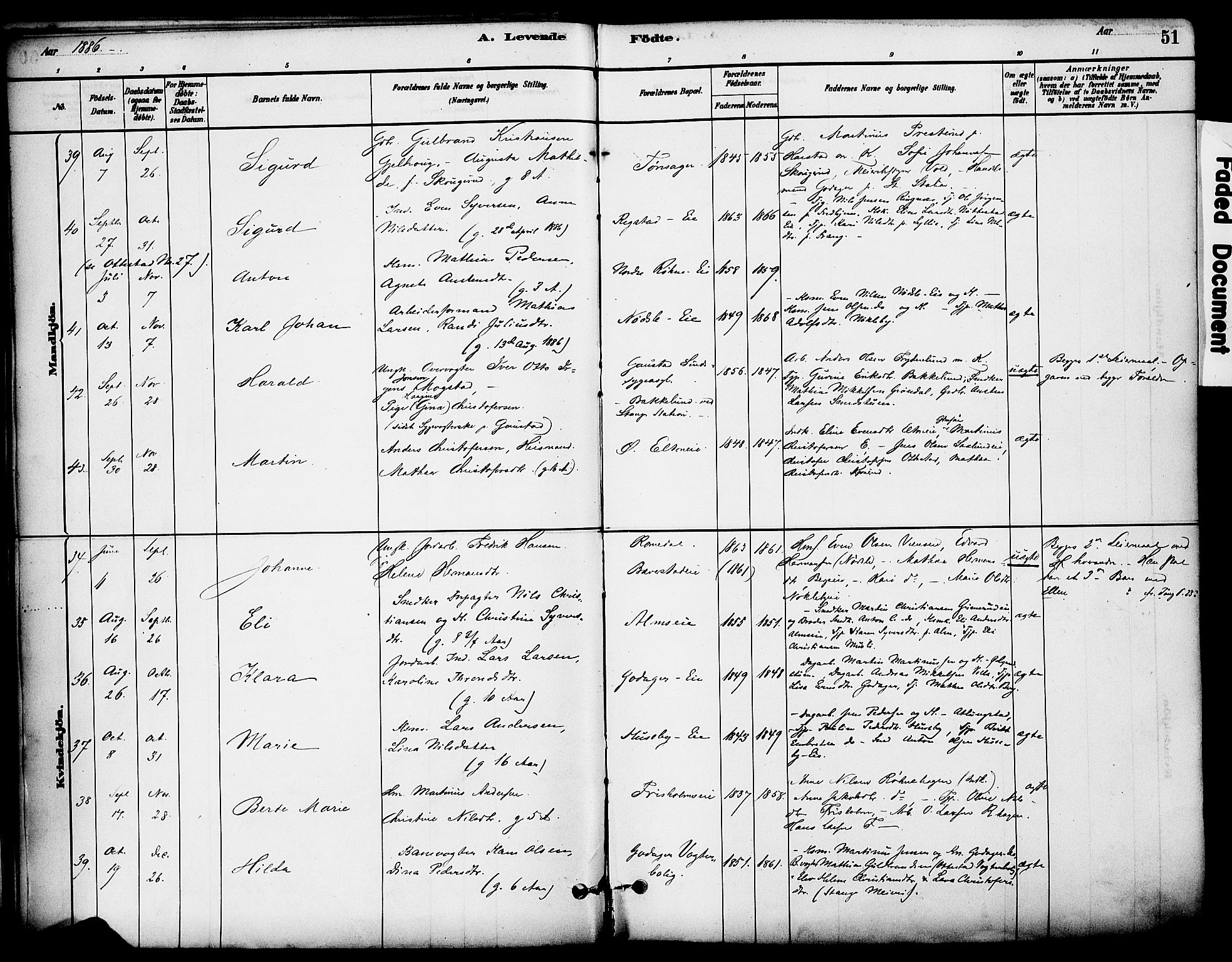 Stange prestekontor, AV/SAH-PREST-002/K/L0017: Parish register (official) no. 17, 1880-1893, p. 51