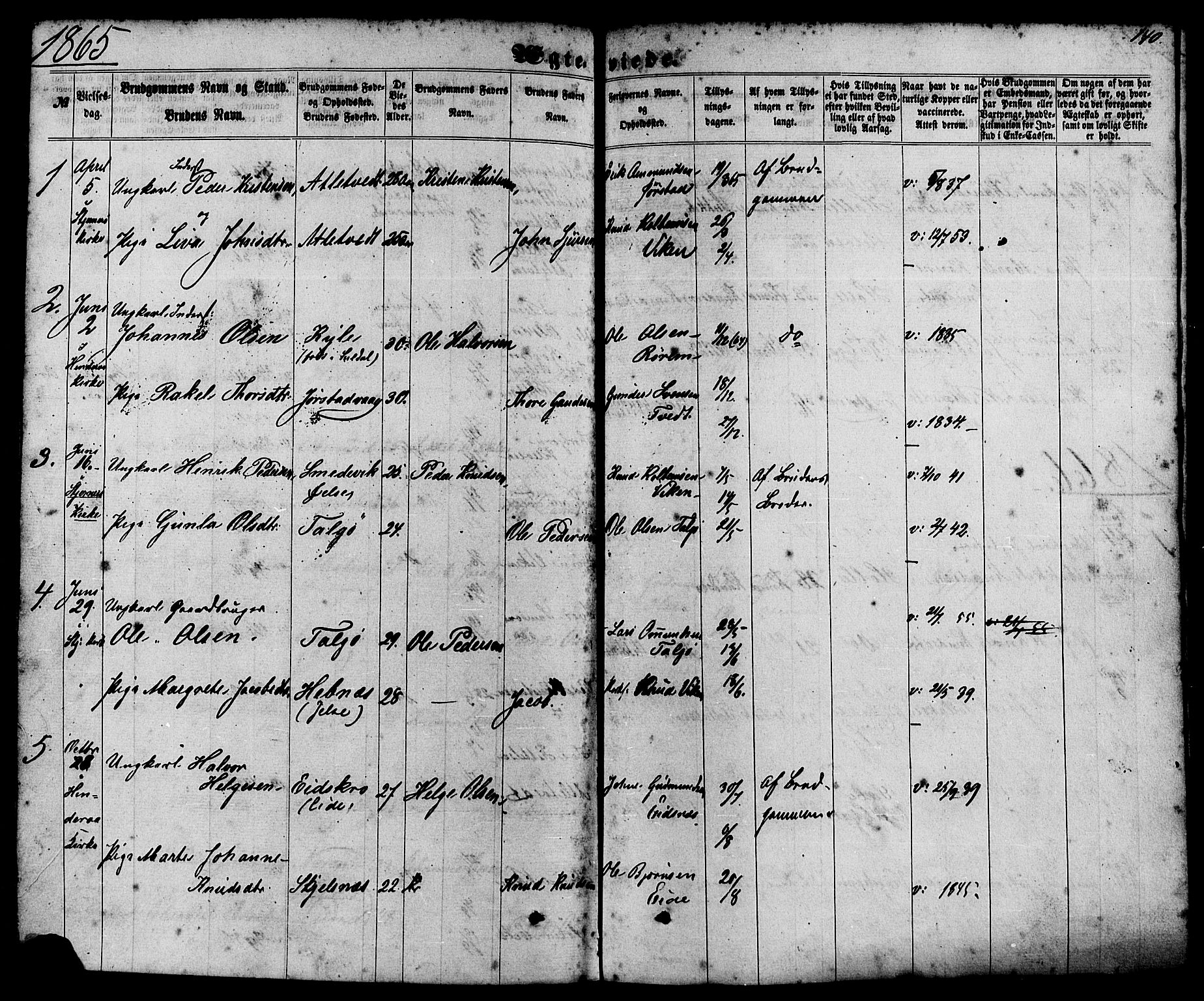 Nedstrand sokneprestkontor, AV/SAST-A-101841/01/IV: Parish register (official) no. A 10, 1861-1887, p. 140