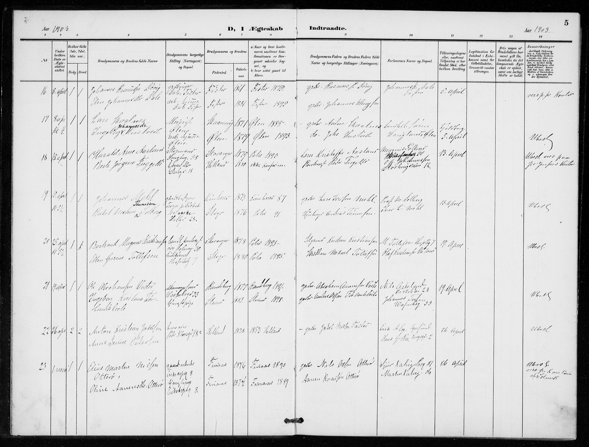 St. Petri sokneprestkontor, AV/SAST-A-101813/001/30/30BB/L0009: Parish register (copy) no. B 9, 1902-1935, p. 5