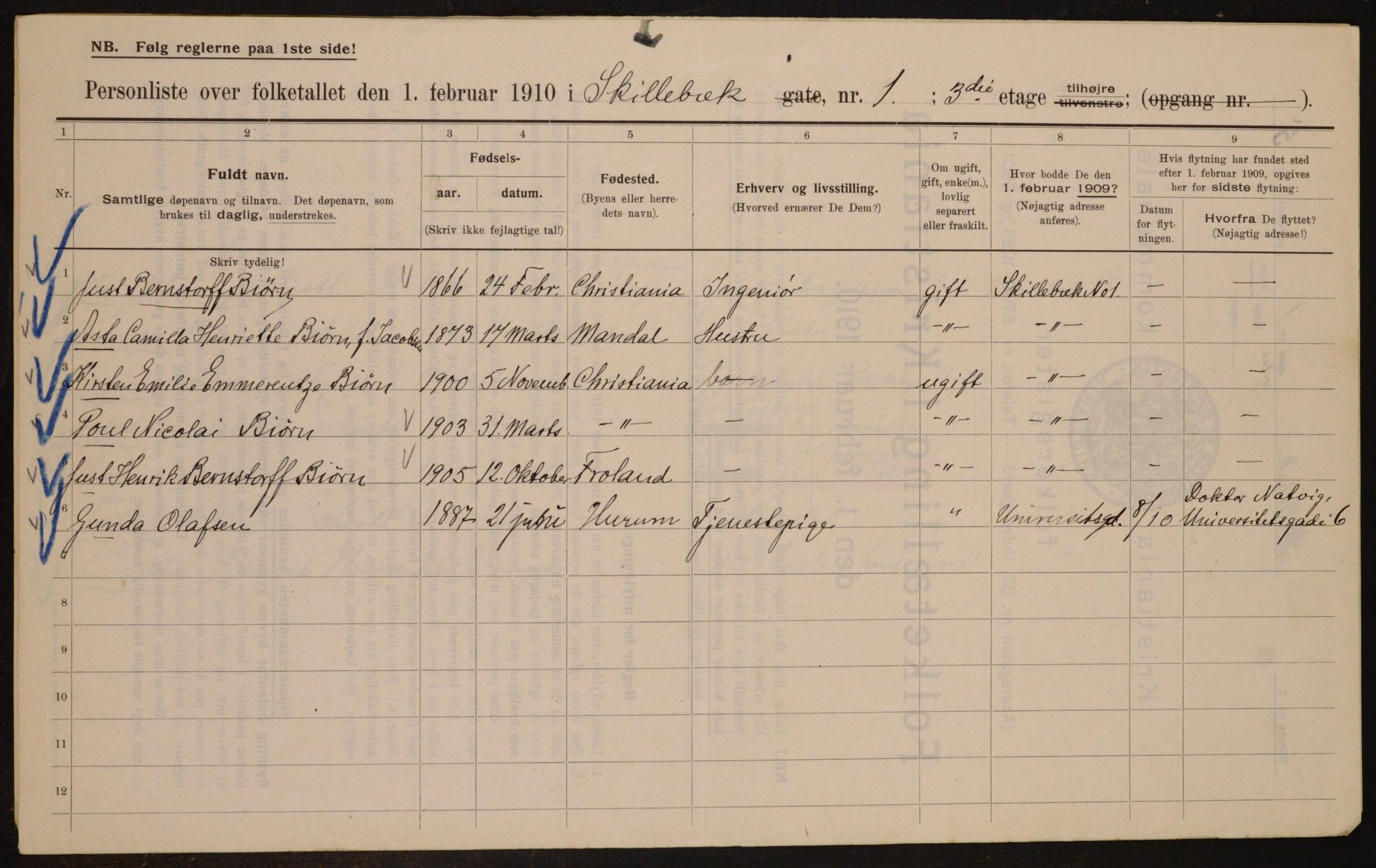 OBA, Municipal Census 1910 for Kristiania, 1910, p. 91030