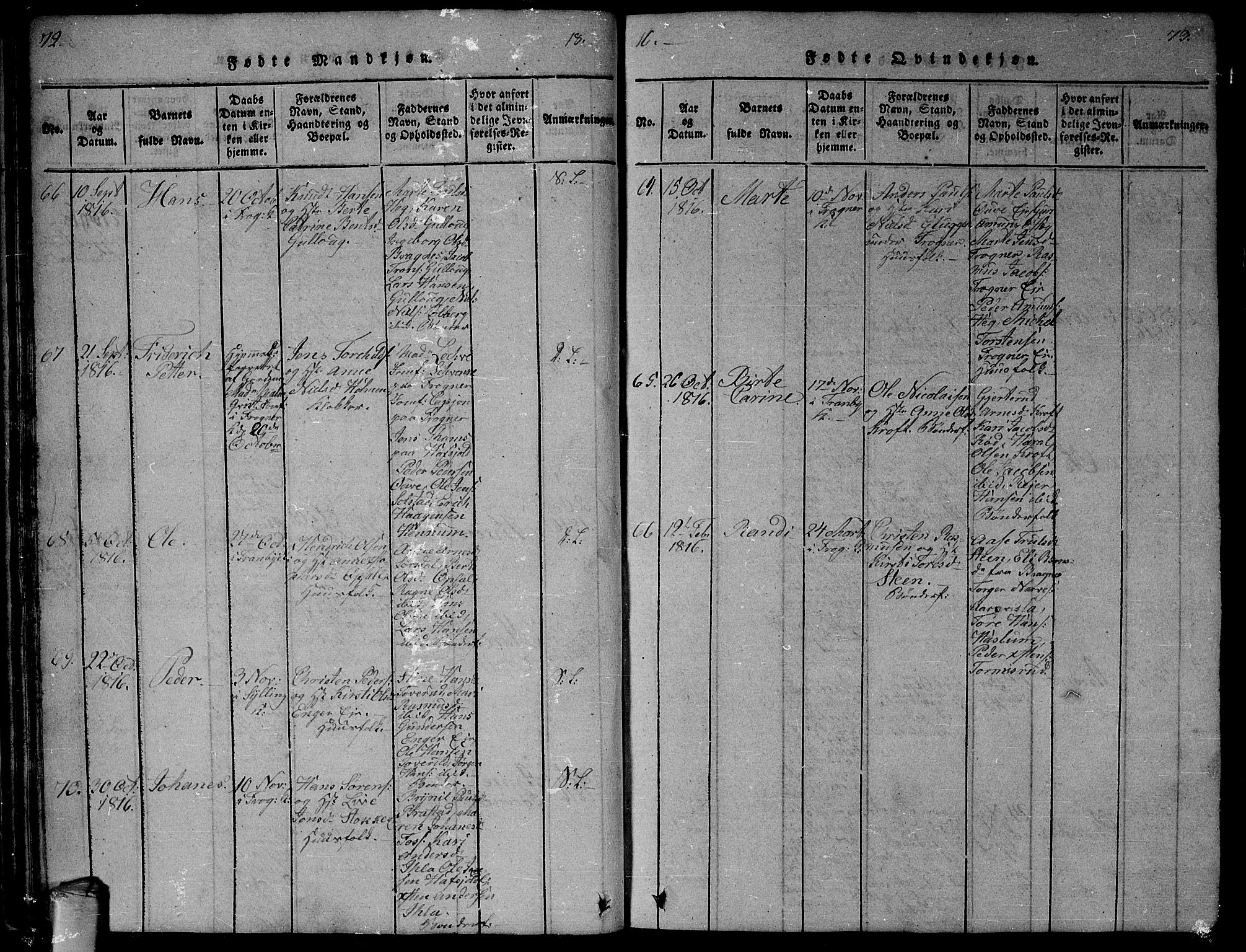 Lier kirkebøker, AV/SAKO-A-230/G/Ga/L0001: Parish register (copy) no. I 1, 1813-1824, p. 72-73