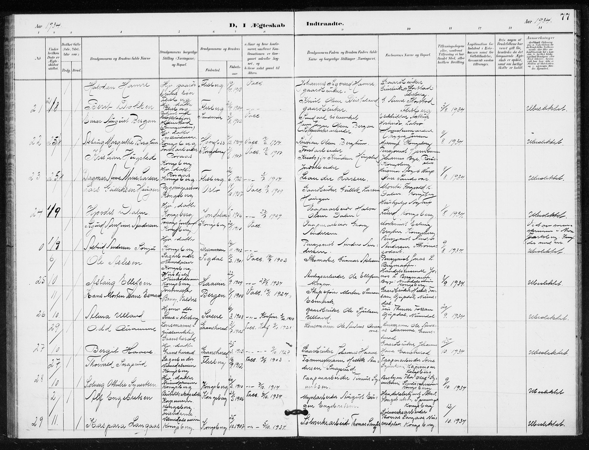 Kongsberg kirkebøker, AV/SAKO-A-22/G/Ga/L0009: Parish register (copy) no. 9, 1932-1938, p. 77