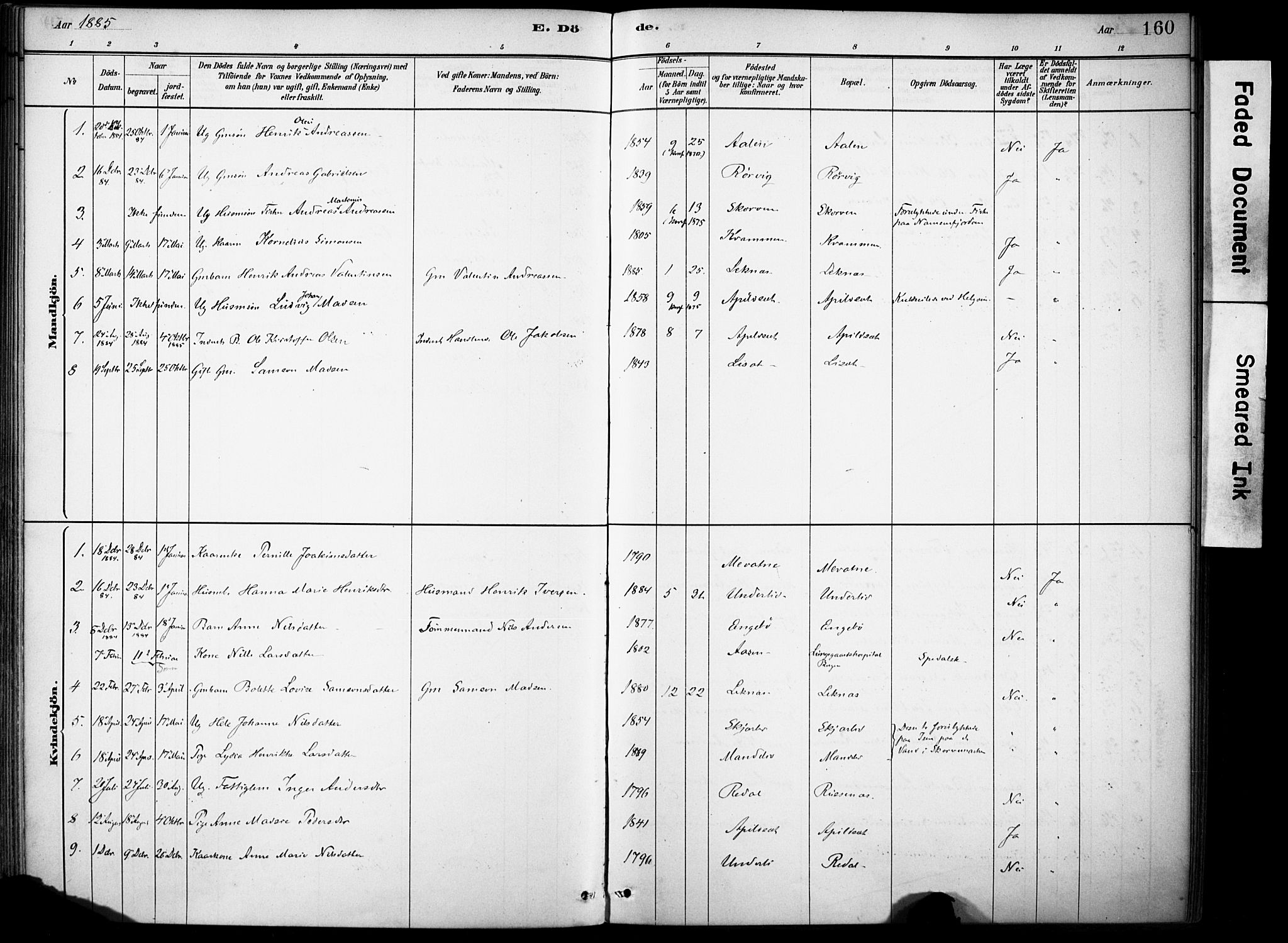 Førde sokneprestembete, AV/SAB-A-79901/H/Haa/Haae/L0001: Parish register (official) no. E 1, 1881-1911, p. 160