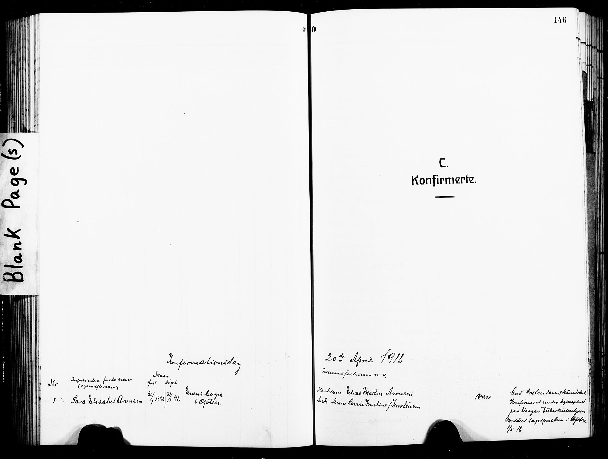 Ministerialprotokoller, klokkerbøker og fødselsregistre - Nordland, SAT/A-1459/874/L1080: Parish register (copy) no. 874C09, 1915-1925, p. 146
