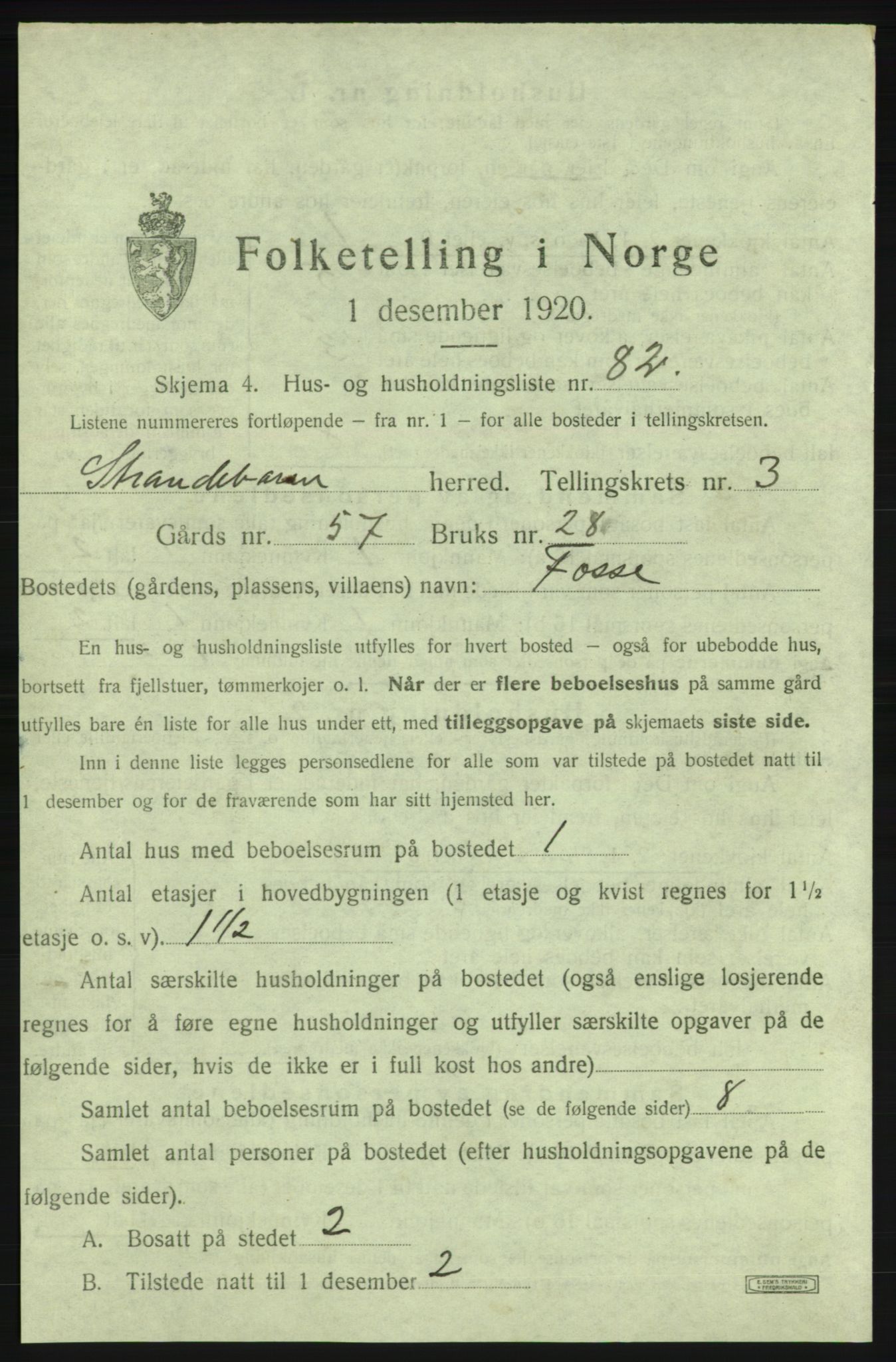 SAB, 1920 census for Strandebarm, 1920, p. 858