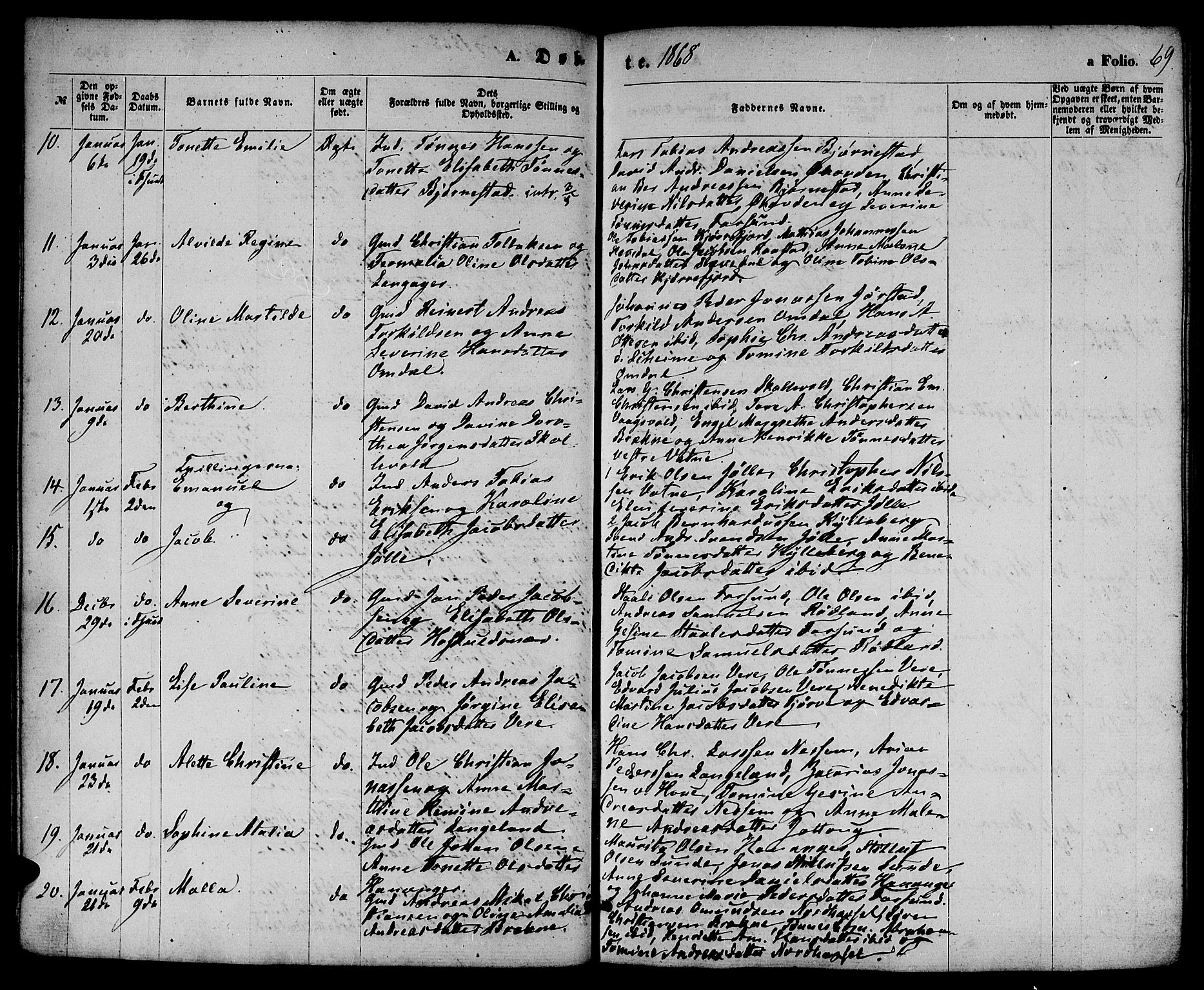 Lista sokneprestkontor, AV/SAK-1111-0027/F/Fb/L0003: Parish register (copy) no. B 3, 1862-1877, p. 69