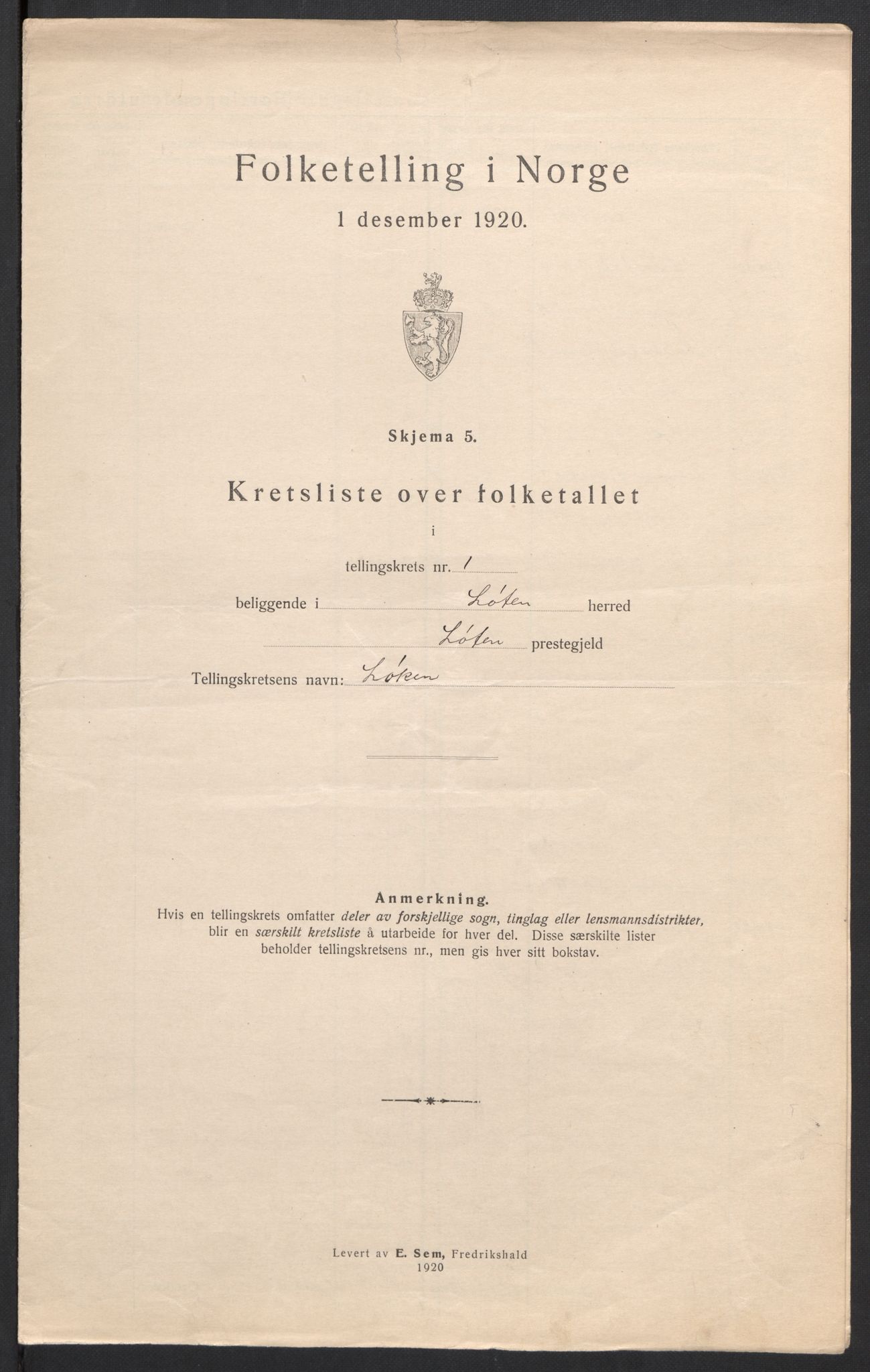 SAH, 1920 census for Løten, 1920, p. 16