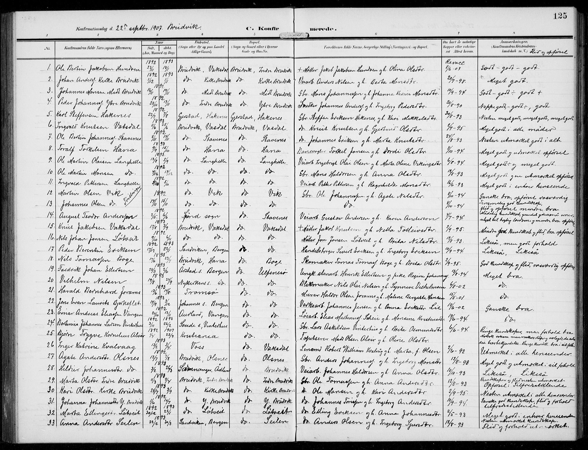 Bruvik Sokneprestembete, AV/SAB-A-74701/H/Hab: Parish register (copy) no. A  4, 1908-1937, p. 125