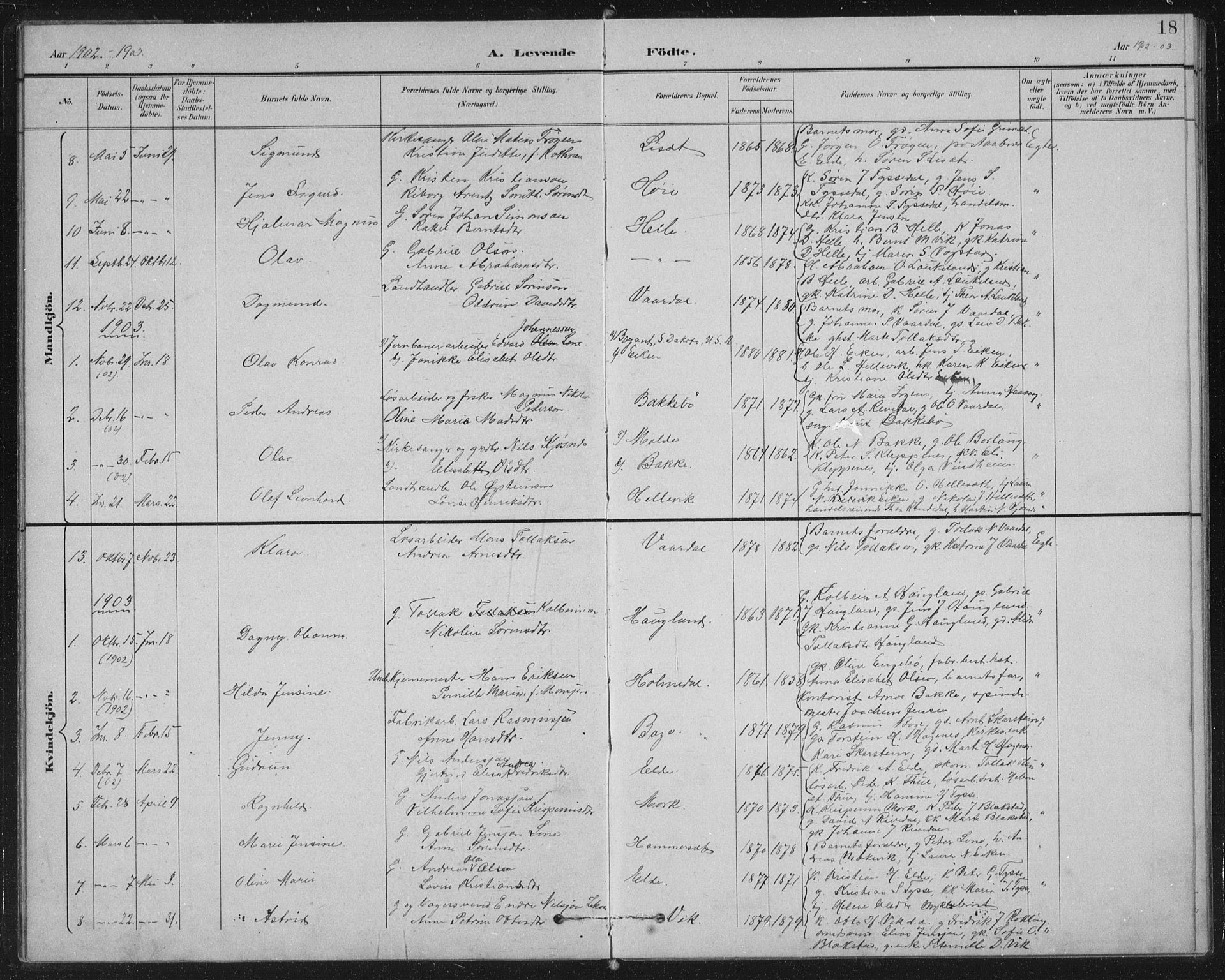 Fjaler sokneprestembete, AV/SAB-A-79801/H/Hab/Habb/L0002: Parish register (copy) no. B 2, 1895-1915, p. 18