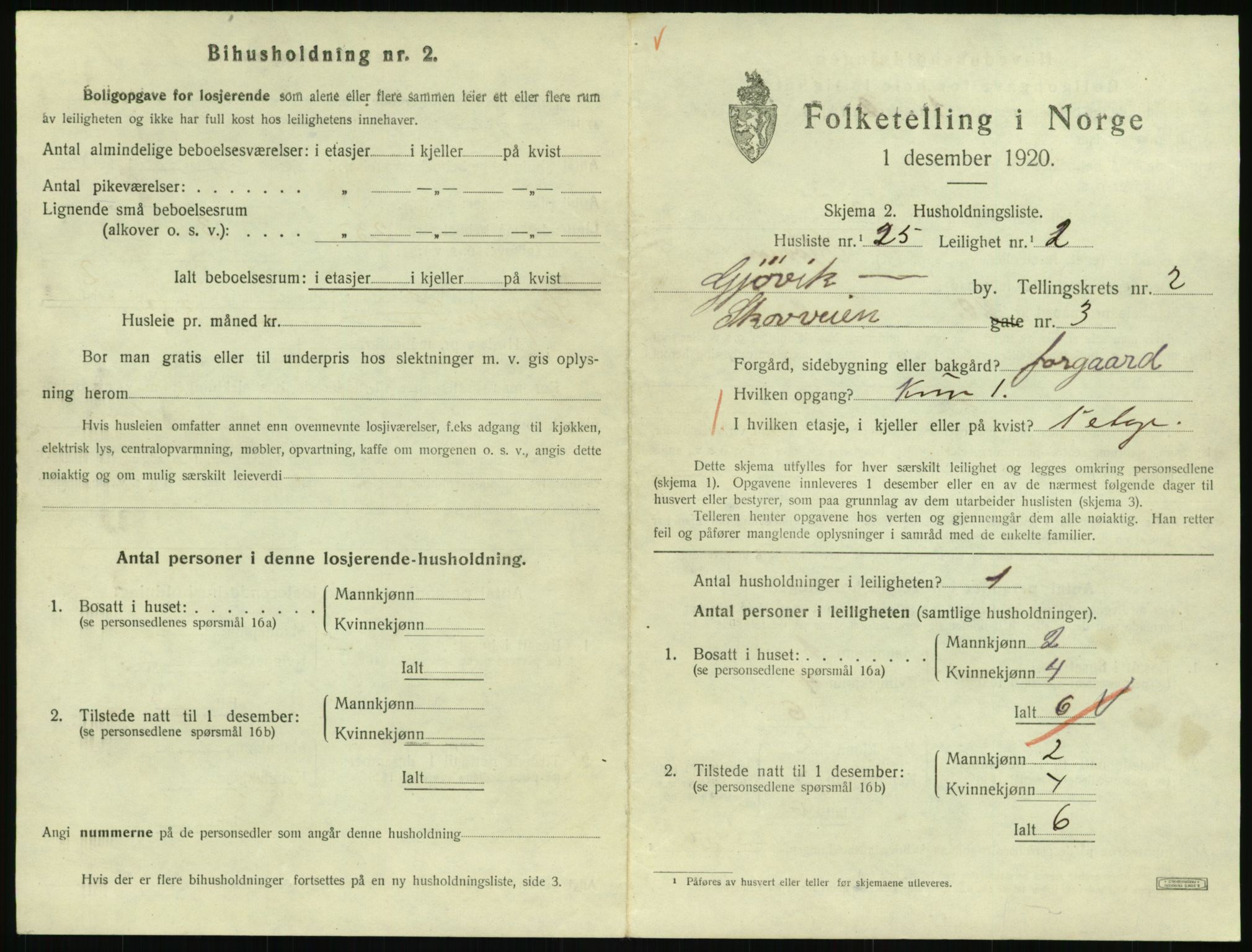 SAH, 1920 census for Gjøvik, 1920, p. 1168