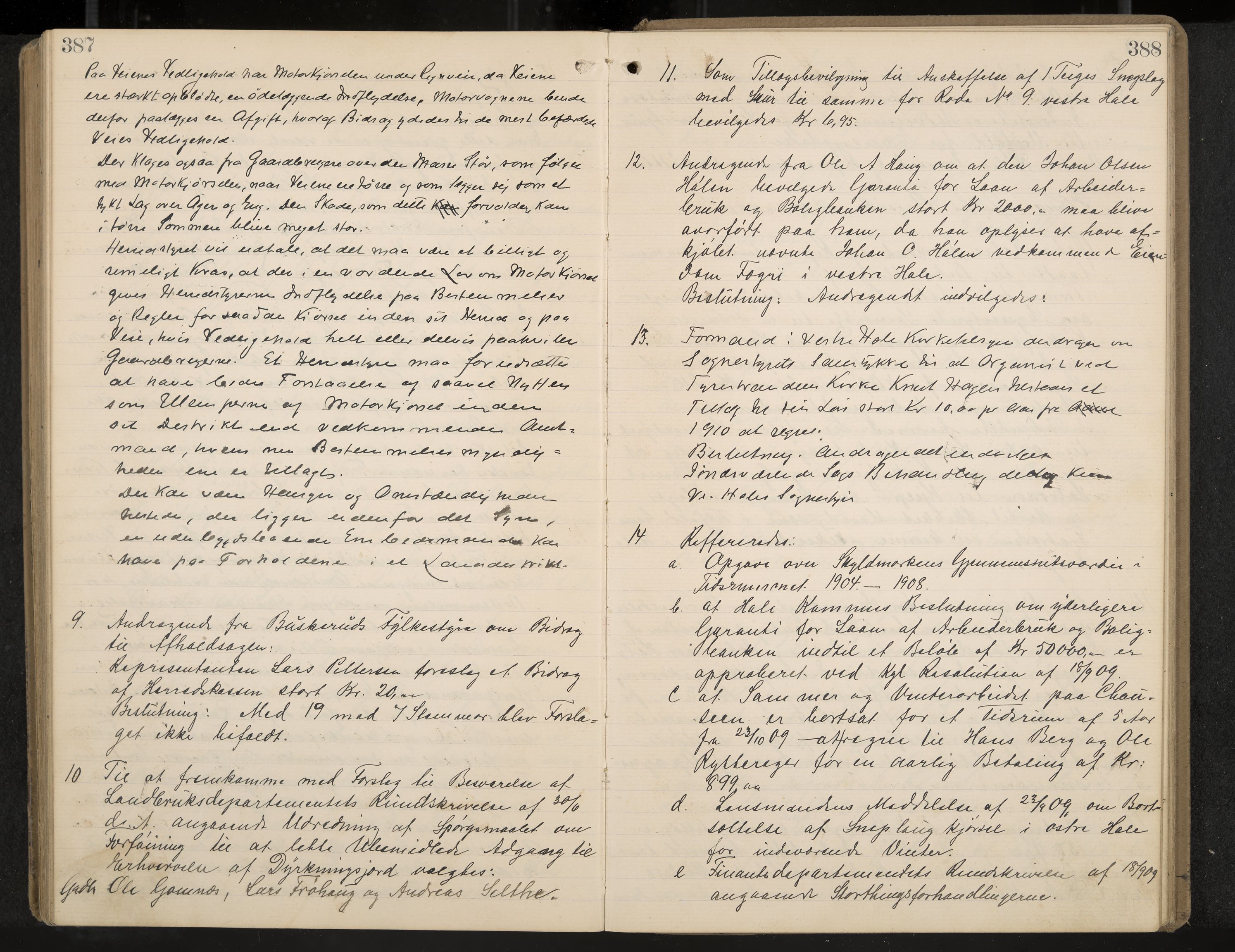 Hole formannskap og sentraladministrasjon, IKAK/0612021-1/A/Aa/L0004: Møtebok med register, 1902-1910, p. 387-388