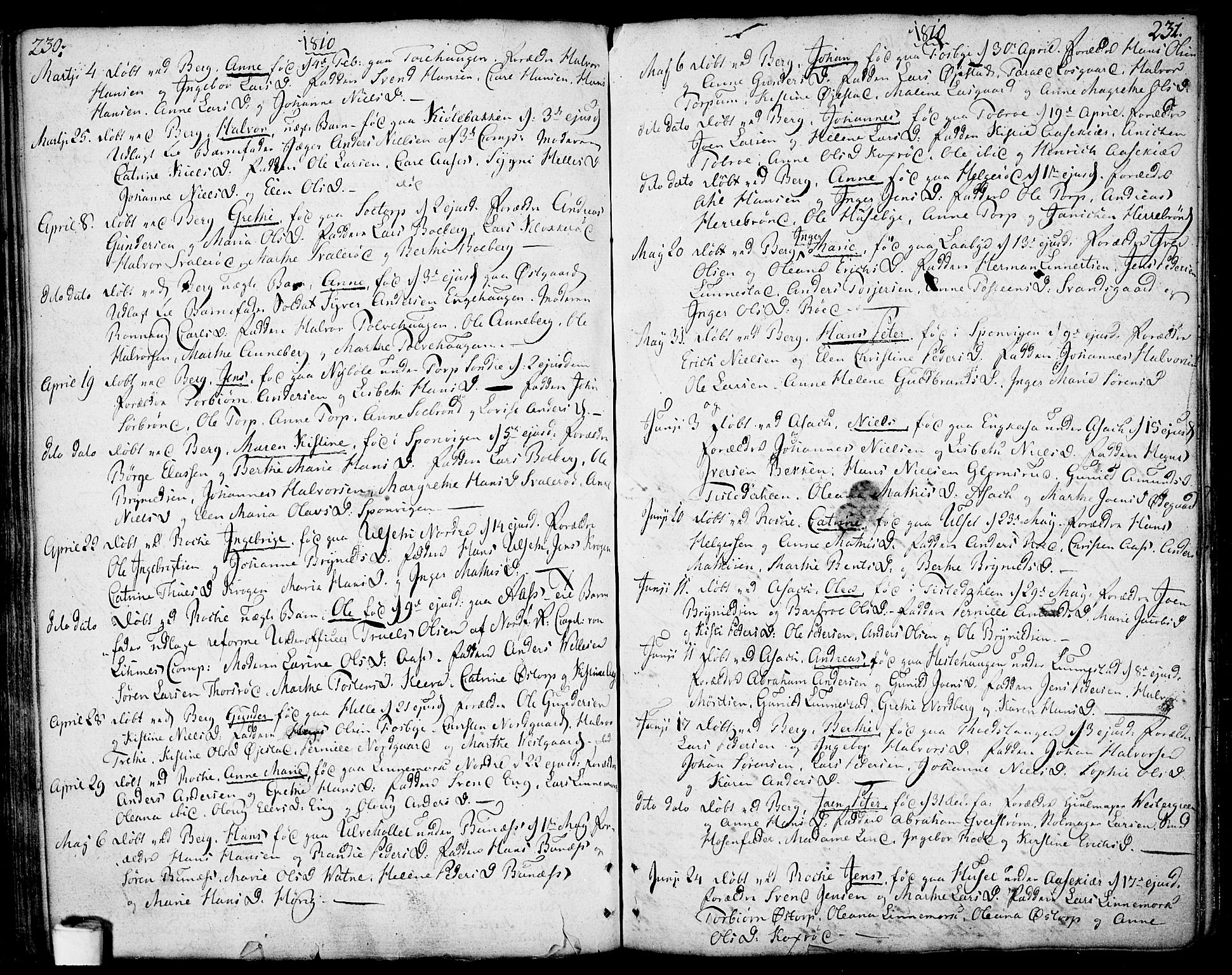 Berg prestekontor Kirkebøker, AV/SAO-A-10902/F/Fa/L0001: Parish register (official) no. I 1, 1770-1814, p. 230-231