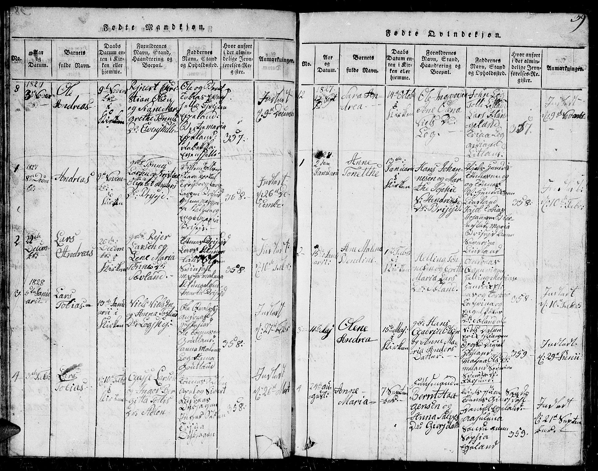 Herad sokneprestkontor, AV/SAK-1111-0018/F/Fb/Fba/L0001: Parish register (copy) no. B 1, 1815-1852, p. 39