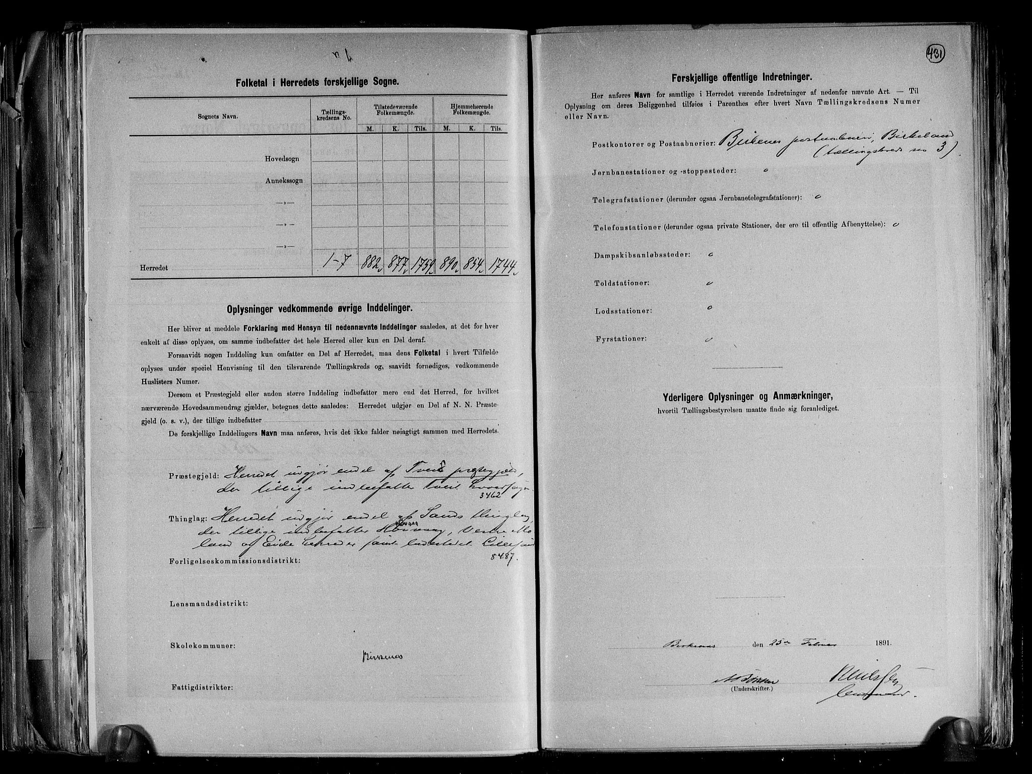 RA, 1891 Census for 0928 Birkenes, 1891, p. 3