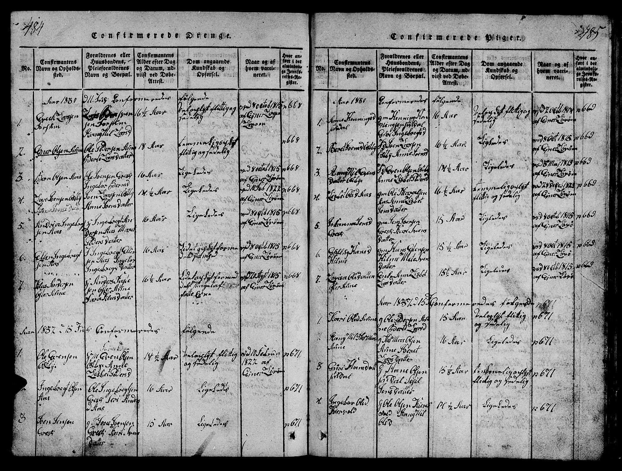 Ministerialprotokoller, klokkerbøker og fødselsregistre - Sør-Trøndelag, SAT/A-1456/698/L1164: Parish register (copy) no. 698C01, 1816-1861, p. 484-485