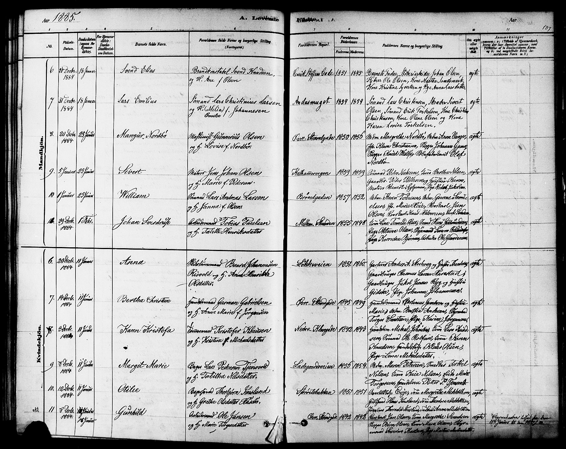 Domkirken sokneprestkontor, AV/SAST-A-101812/001/30/30BA/L0026: Parish register (official) no. A 25, 1878-1889, p. 187