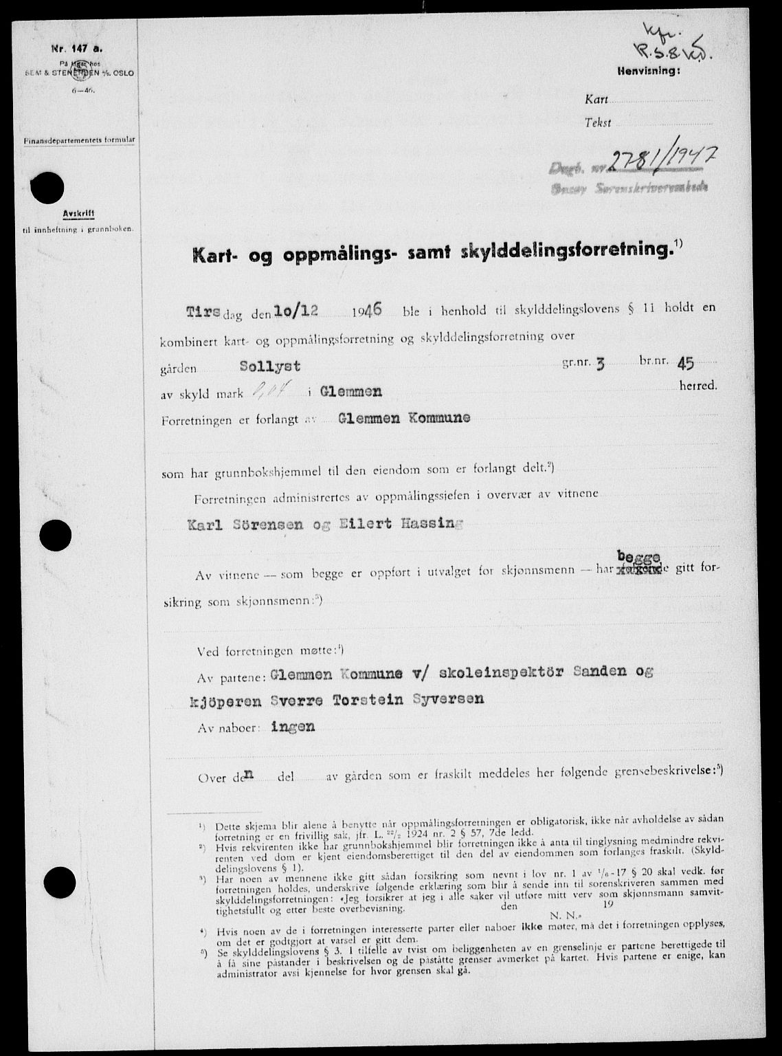 Onsøy sorenskriveri, SAO/A-10474/G/Ga/Gab/L0021: Mortgage book no. II A-21, 1947-1947, Diary no: : 2781/1947
