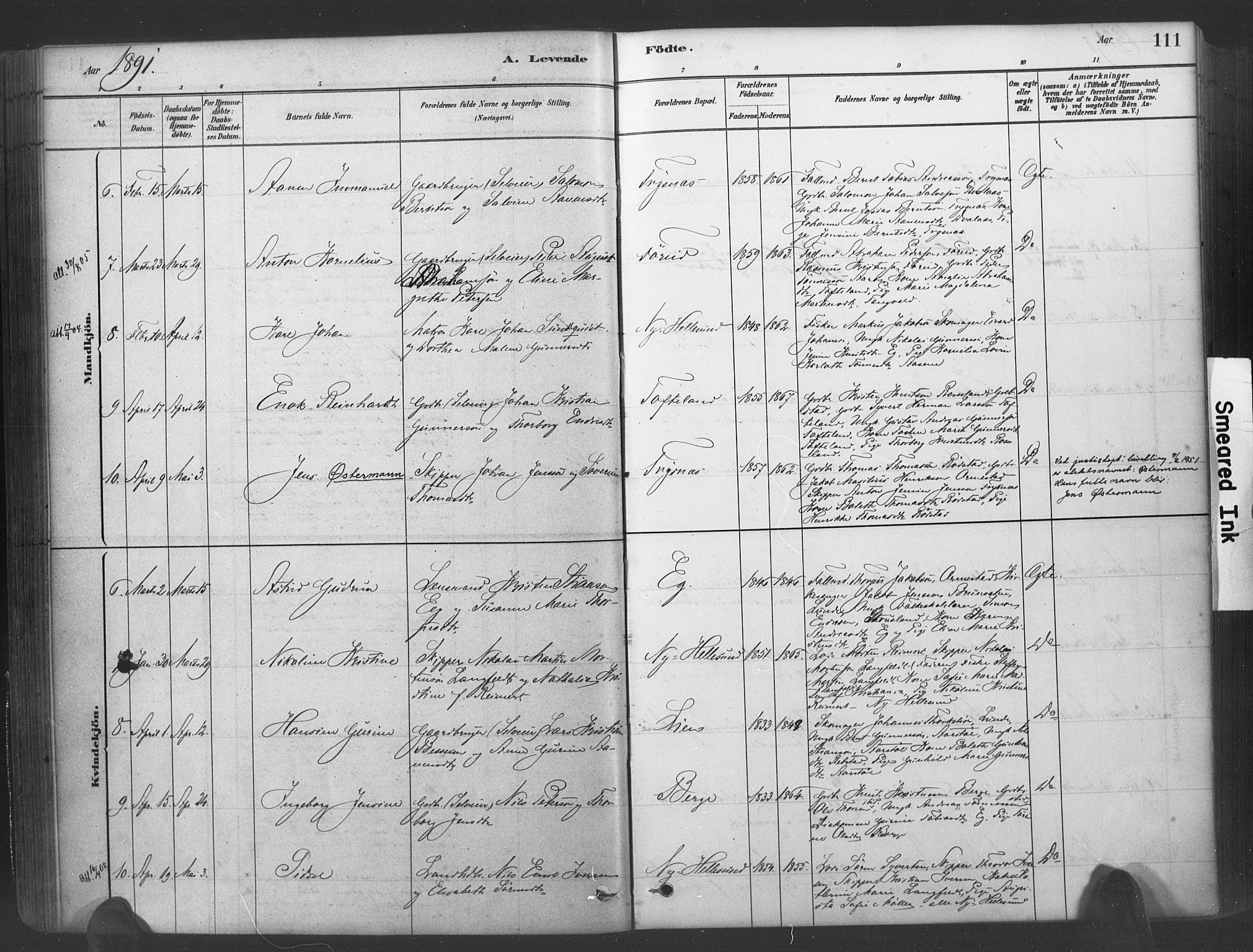 Søgne sokneprestkontor, SAK/1111-0037/F/Fa/Fab/L0012: Parish register (official) no. A 12, 1880-1891, p. 111