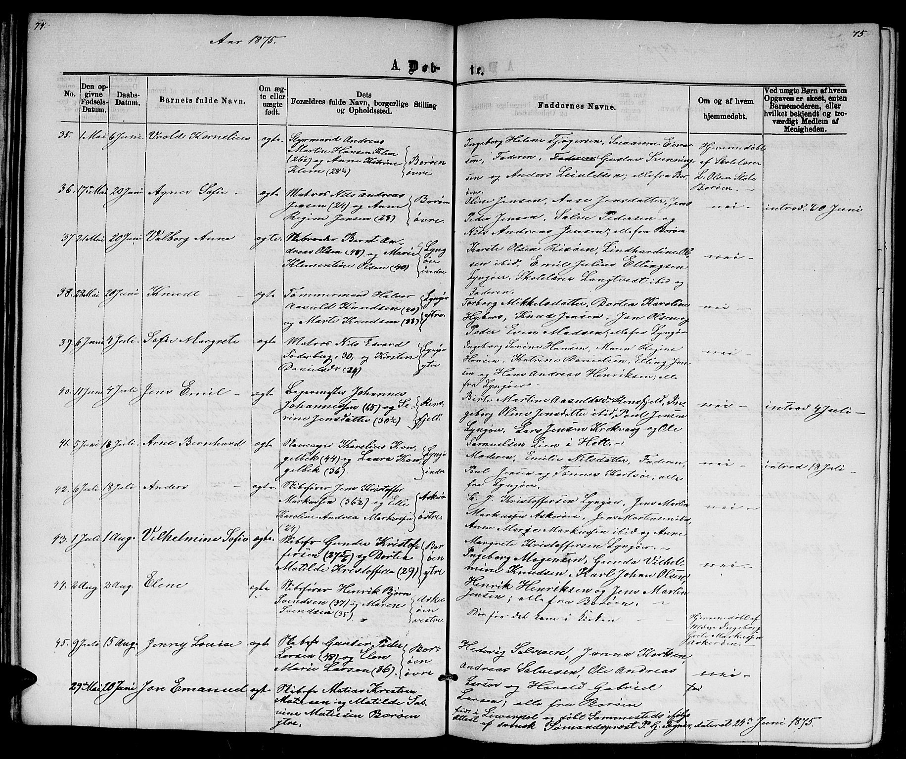 Dypvåg sokneprestkontor, AV/SAK-1111-0007/F/Fb/Fba/L0012: Parish register (copy) no. B 12, 1872-1886, p. 74-75