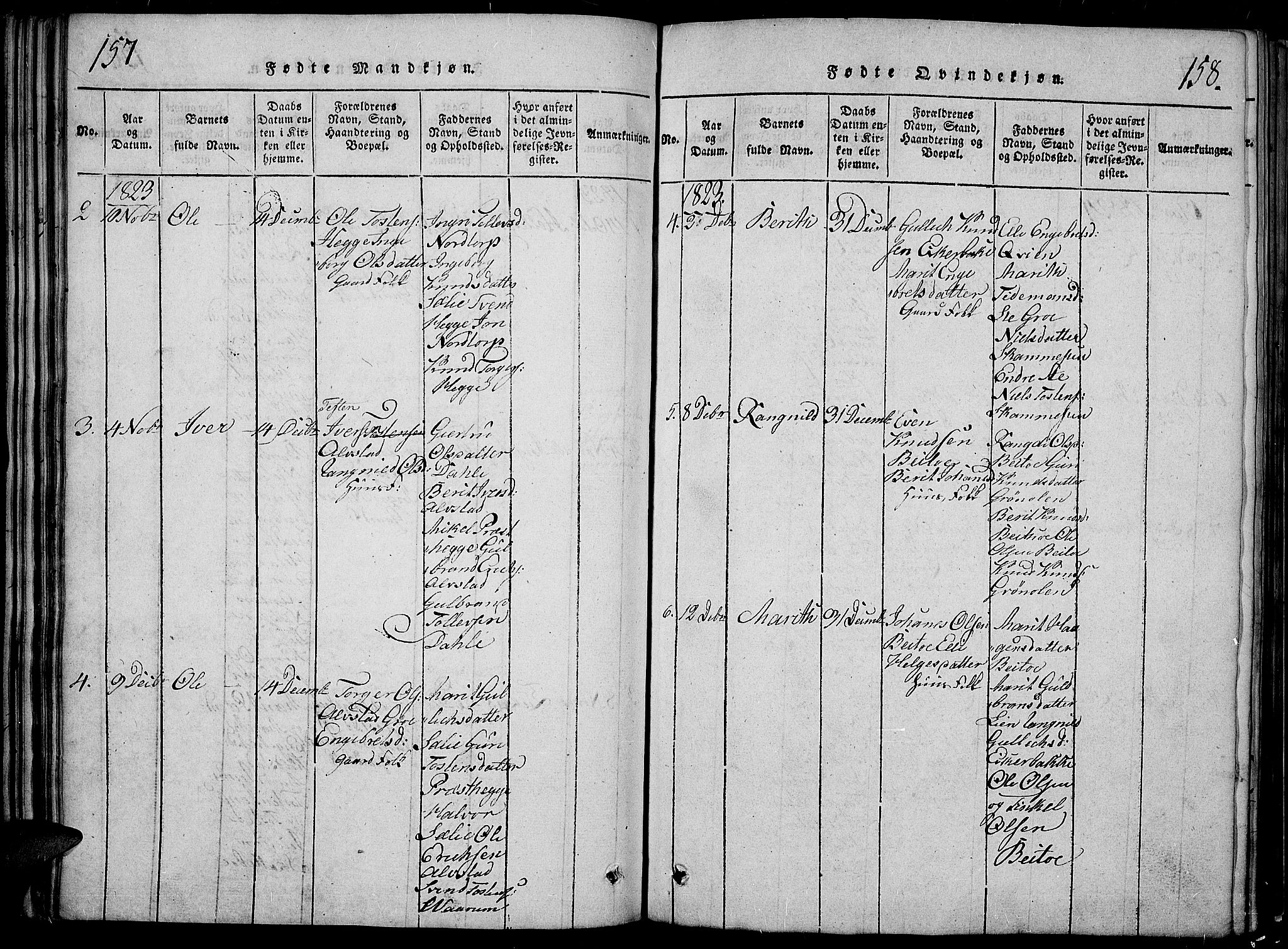Slidre prestekontor, SAH/PREST-134/H/Ha/Hab/L0002: Parish register (copy) no. 2, 1814-1839, p. 157-158