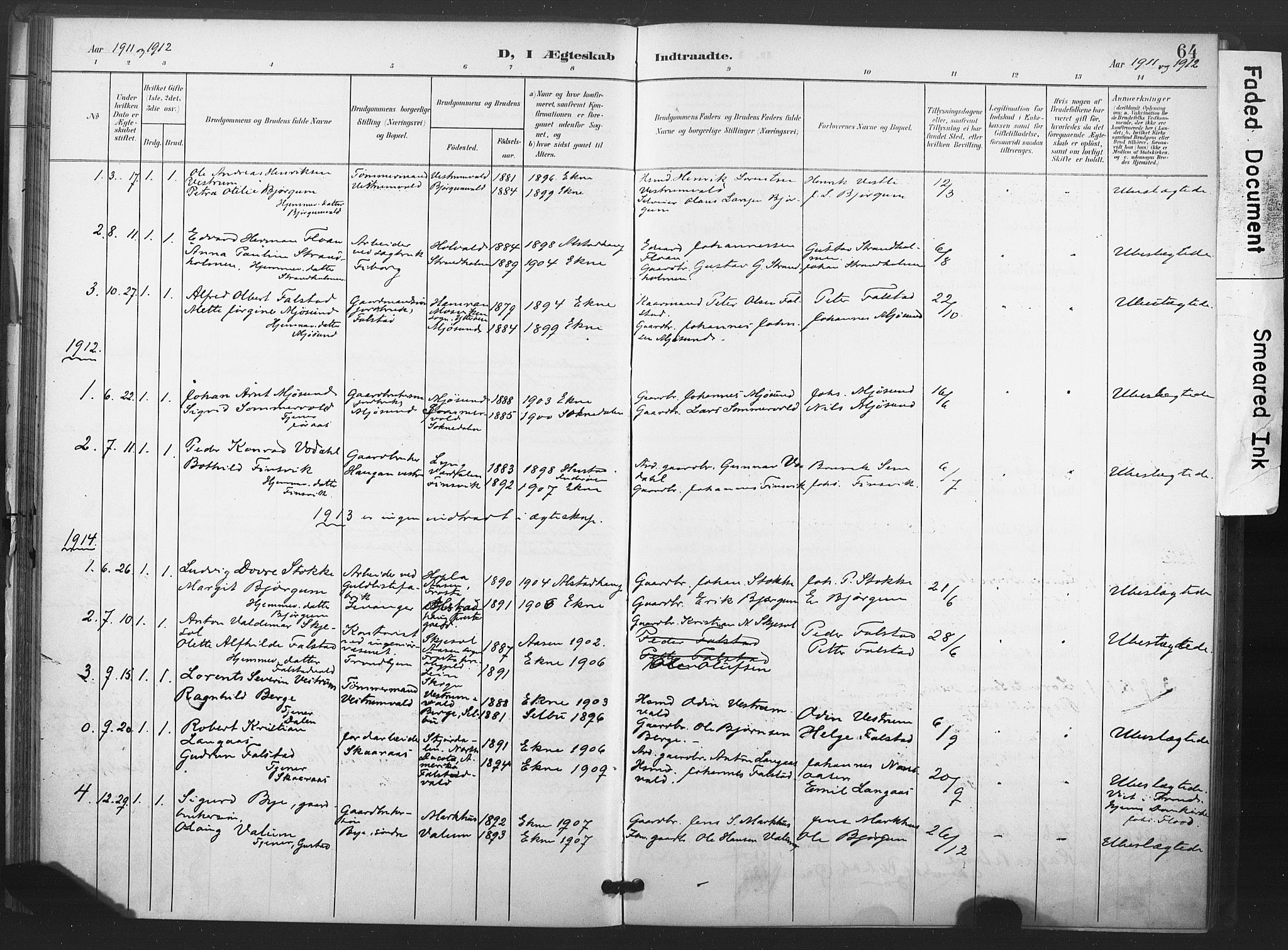 Ministerialprotokoller, klokkerbøker og fødselsregistre - Nord-Trøndelag, SAT/A-1458/719/L0179: Parish register (official) no. 719A02, 1901-1923, p. 64