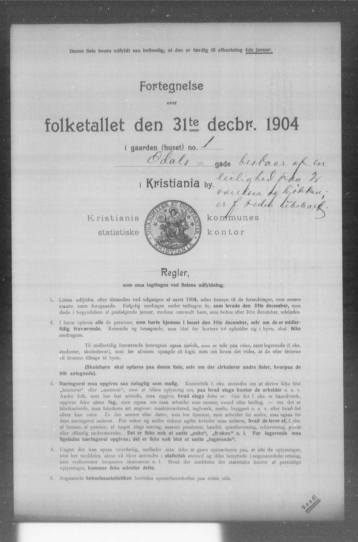 OBA, Municipal Census 1904 for Kristiania, 1904, p. 14304