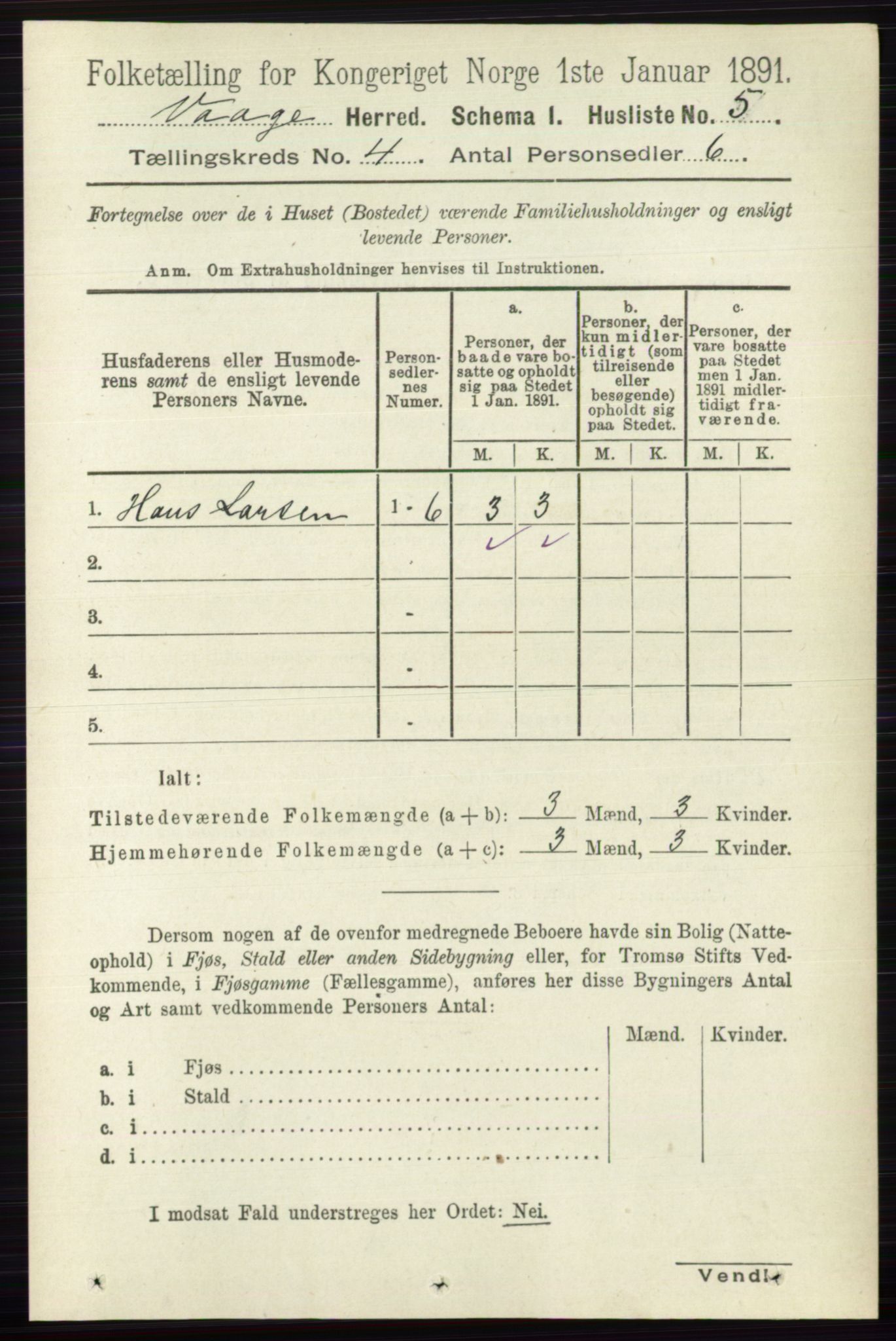 RA, 1891 census for 0515 Vågå, 1891, p. 2669