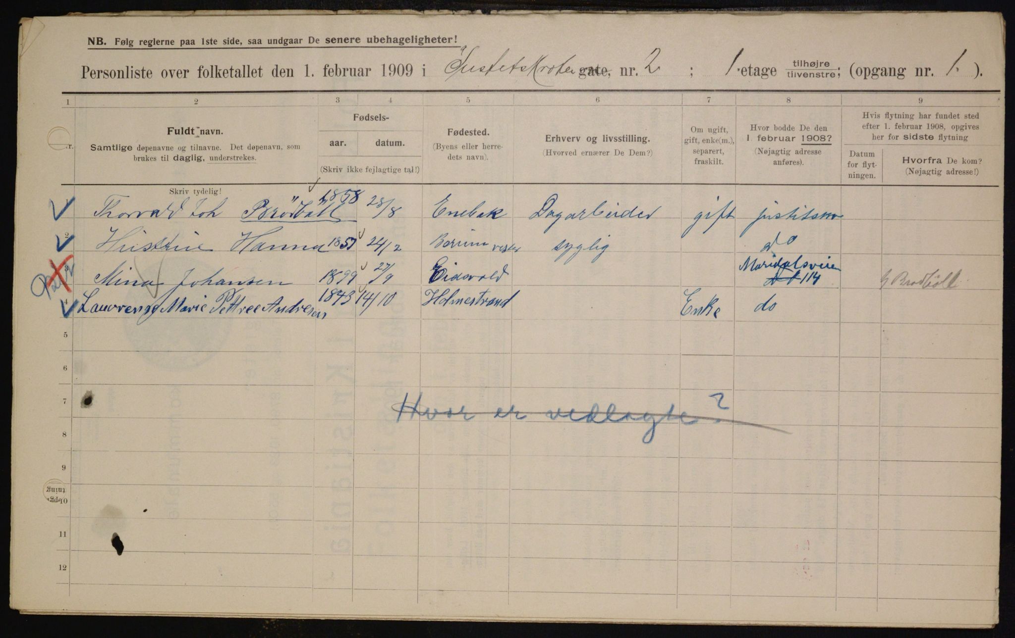 OBA, Municipal Census 1909 for Kristiania, 1909, p. 43538