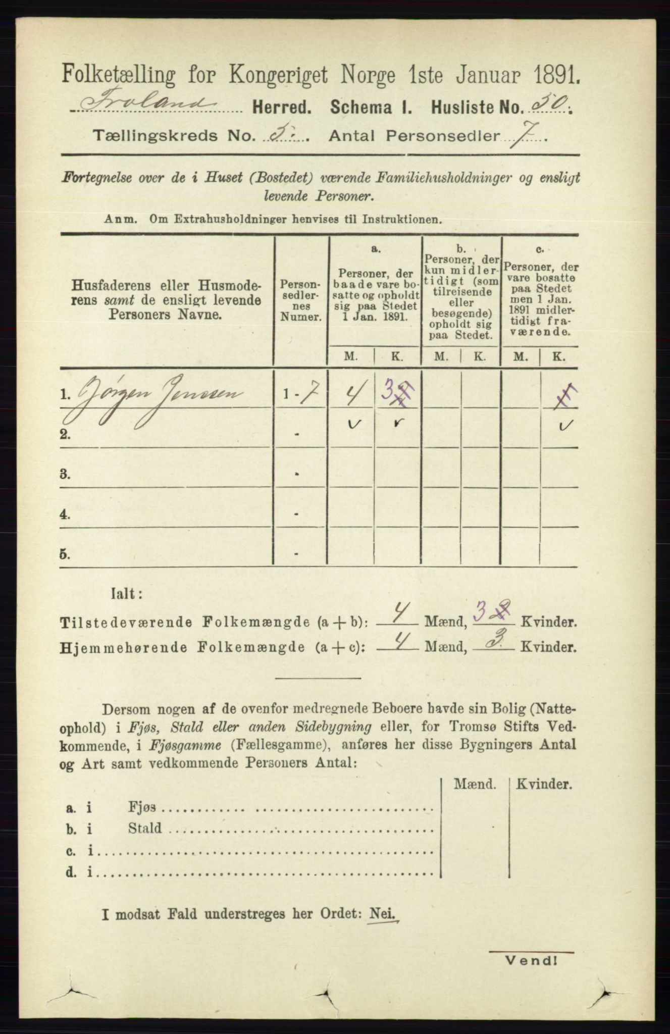 RA, 1891 census for 0919 Froland, 1891, p. 1772