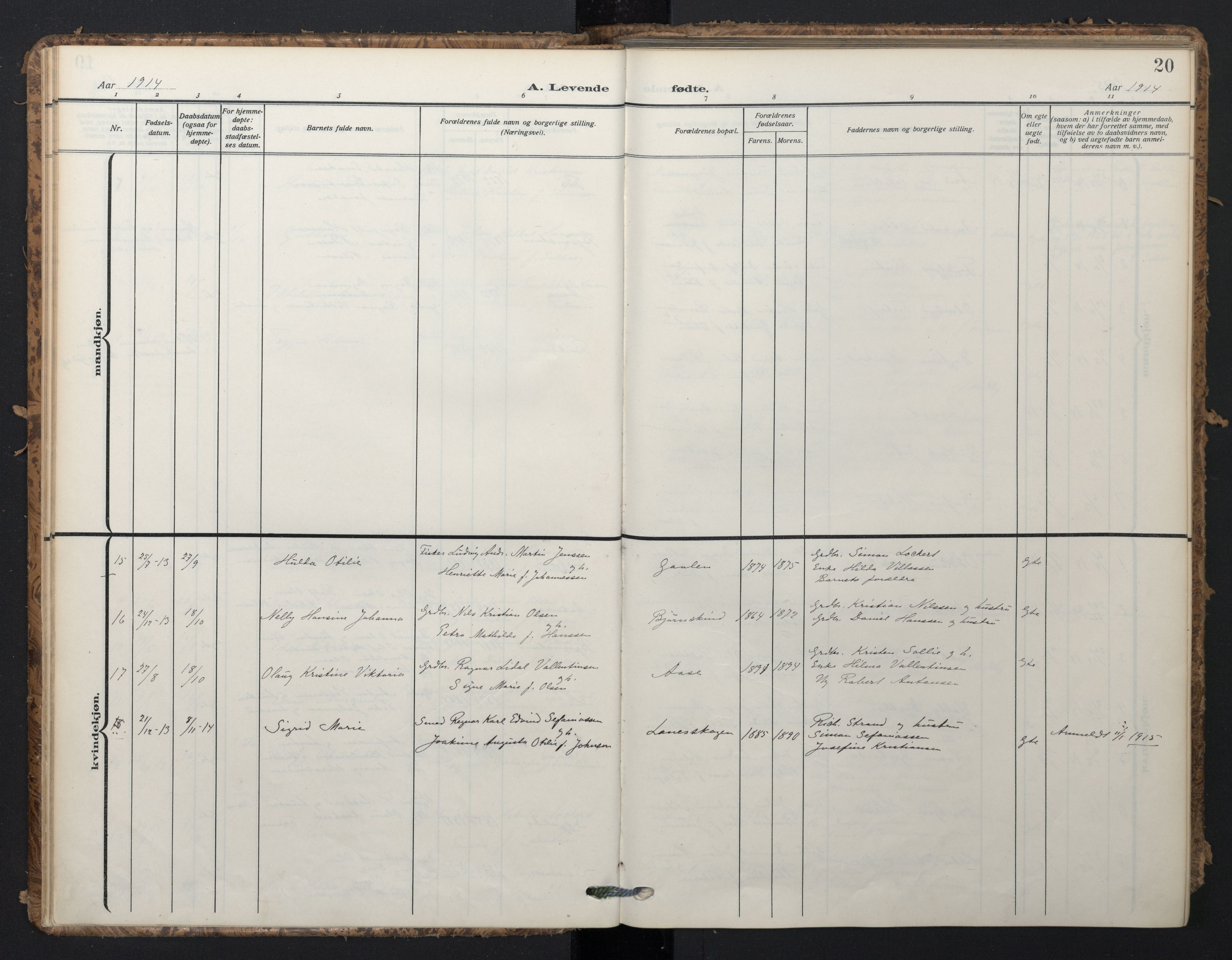 Ministerialprotokoller, klokkerbøker og fødselsregistre - Nordland, SAT/A-1459/898/L1423: Parish register (official) no. 898A03, 1909-1928, p. 20