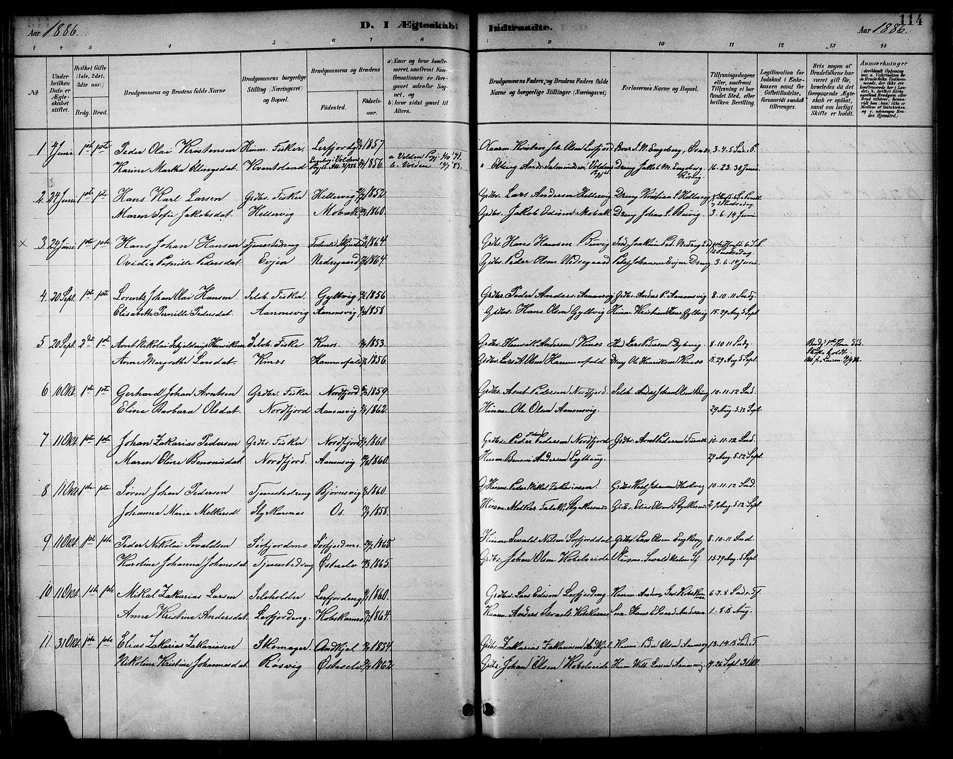 Ministerialprotokoller, klokkerbøker og fødselsregistre - Nordland, SAT/A-1459/854/L0777: Parish register (official) no. 854A01 /1, 1883-1891, p. 114