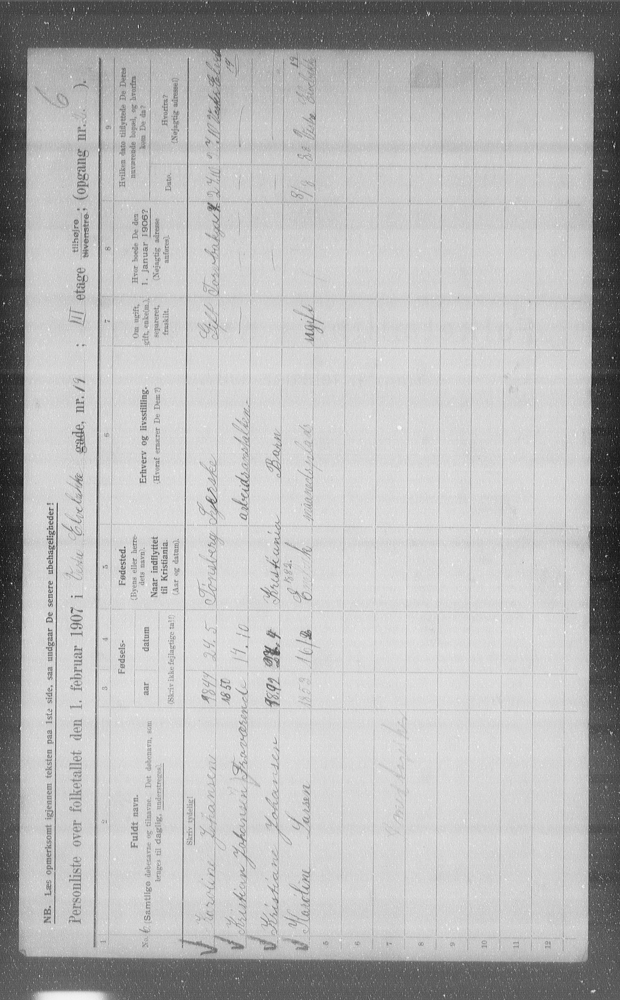 OBA, Municipal Census 1907 for Kristiania, 1907, p. 62349